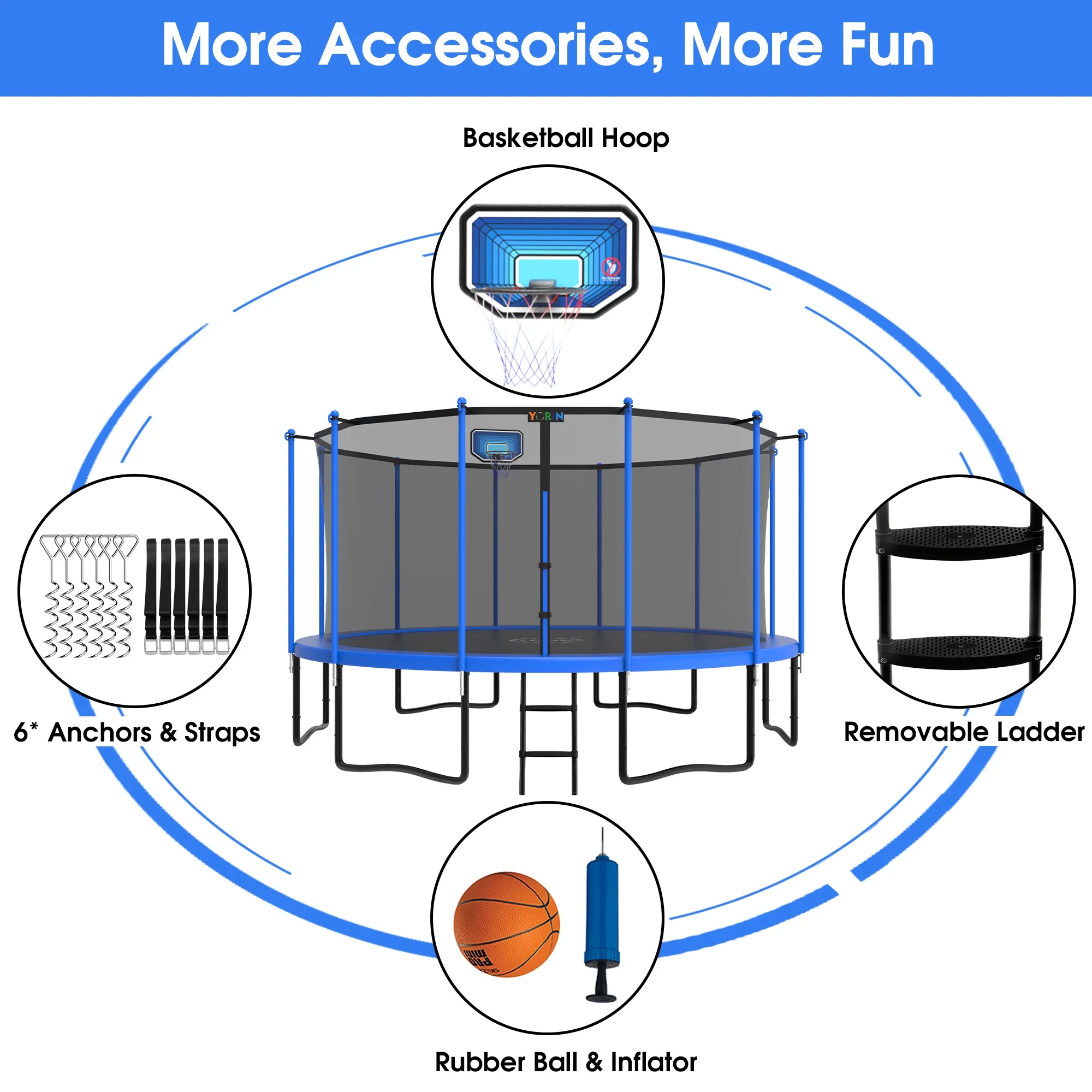 YORIN 1200LBS 12FT 14FT 15FT Trampoline for Kids Adults, Trampoline with Safety Enclosure Net, Basketball Hoop and Ladder, Outdoor Heavy-Duty Trampoline - Womvr