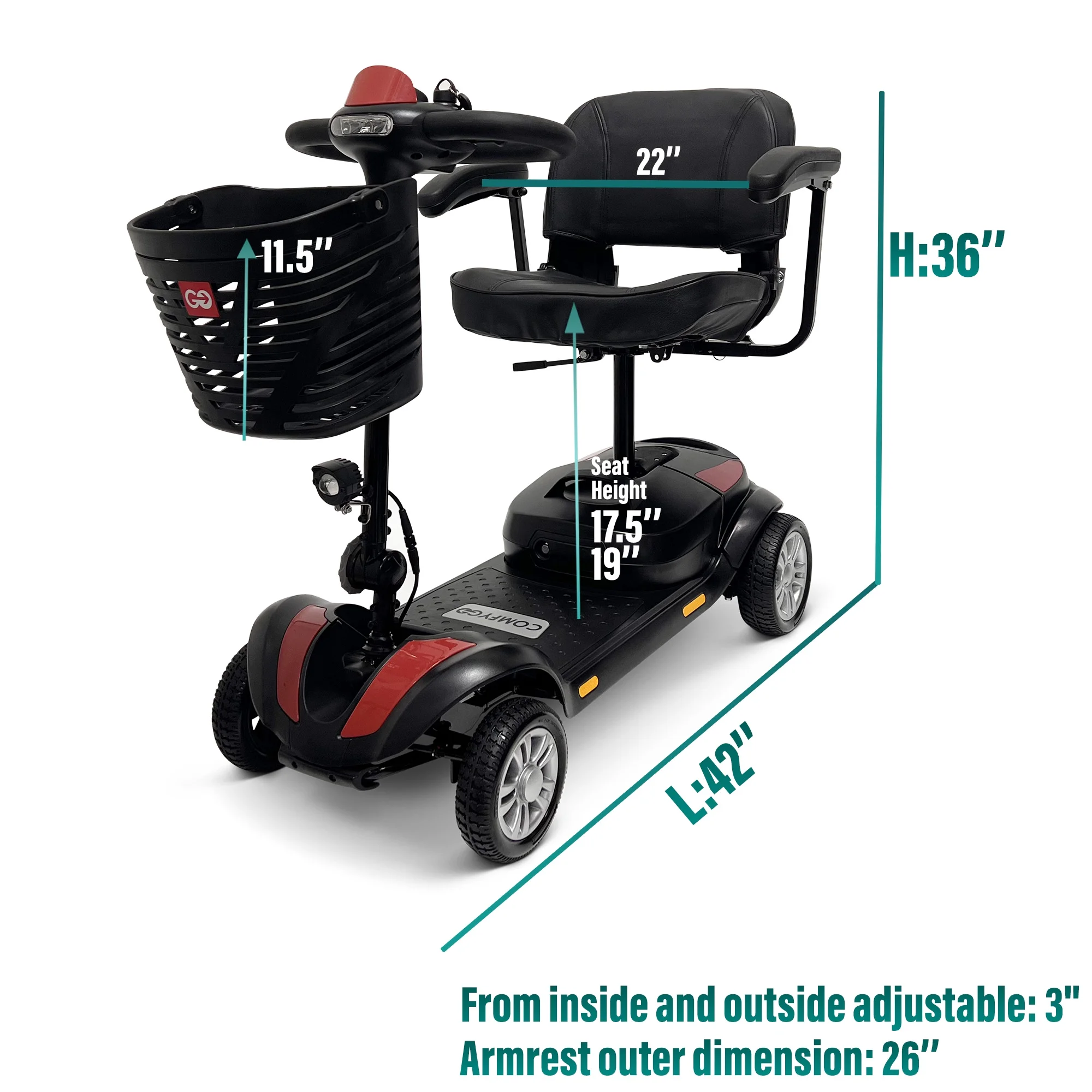 Mobility Scooters, 30 Miles Powered Mobility Scooter for Adults with Super Seat, 30AH - Womvr