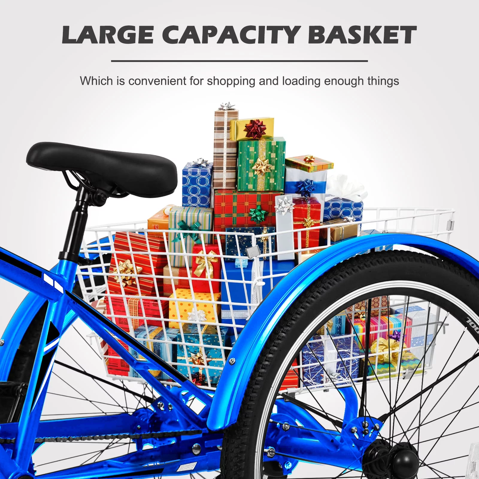 Lilypelle Adult Tricycle,26 Inch Mountain Tricycle with Baskets, 3 Wheel Adult Cruiser Bikes, 7 Speed Trikes,Blue - Womvr
