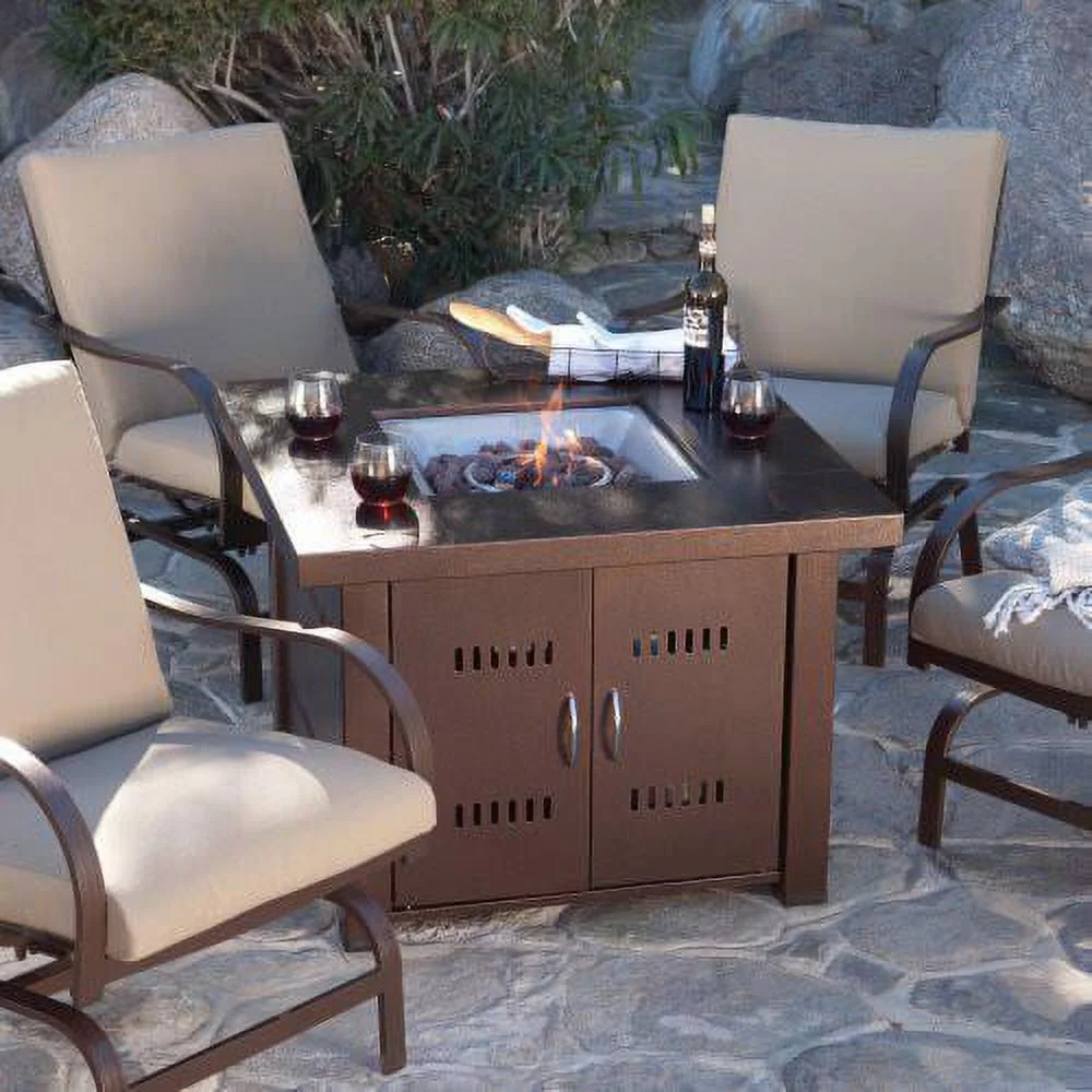AZ Patio Heaters Propane Fire Pit Hammered Bronze and Stainless Steel Finish - Womvr
