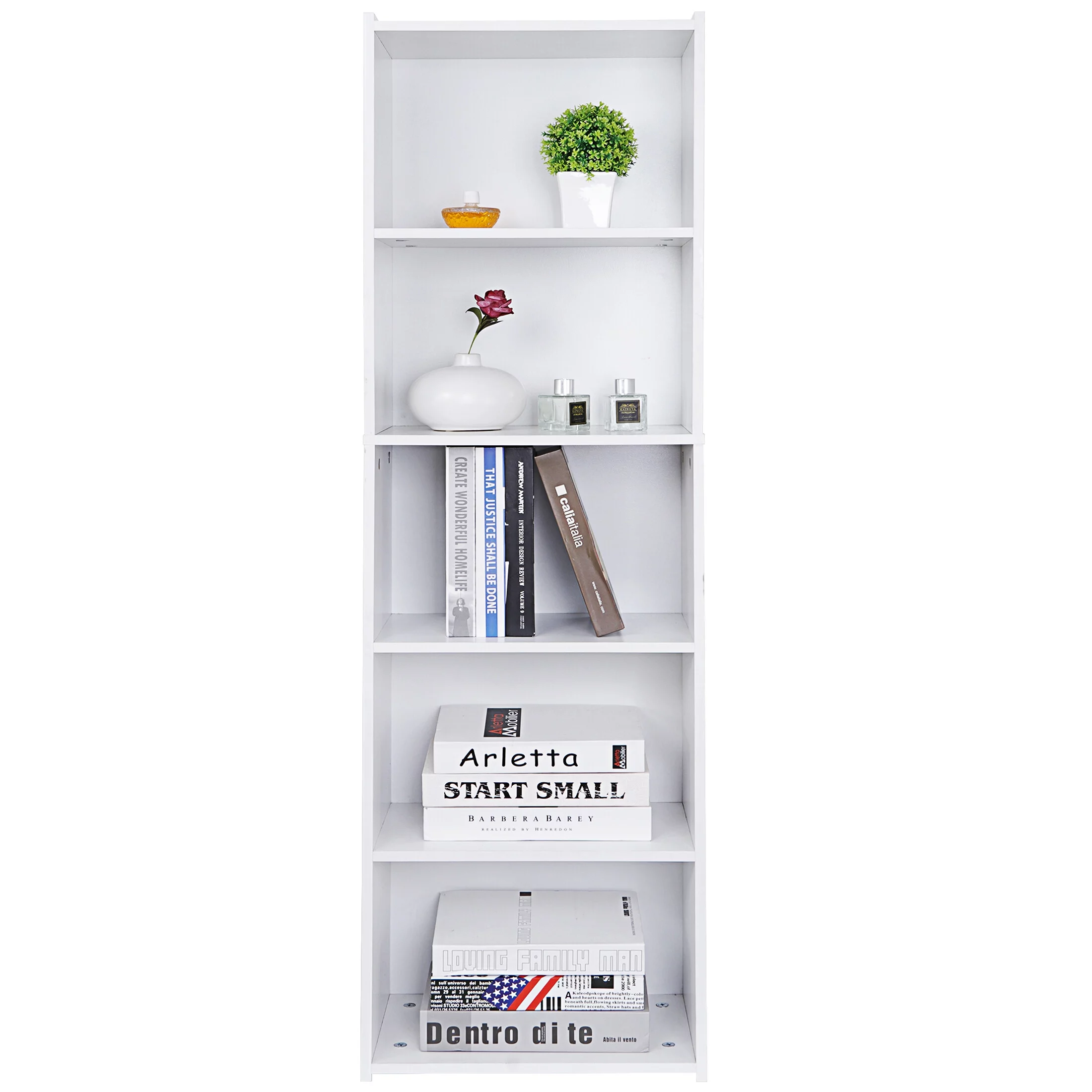HomGarden 5-Tier Open Shelf Bookcase, Narrow Freestanding Bookshelf Storage with Adjustable Shelves for Living Room, Home, Office, White - Womvr