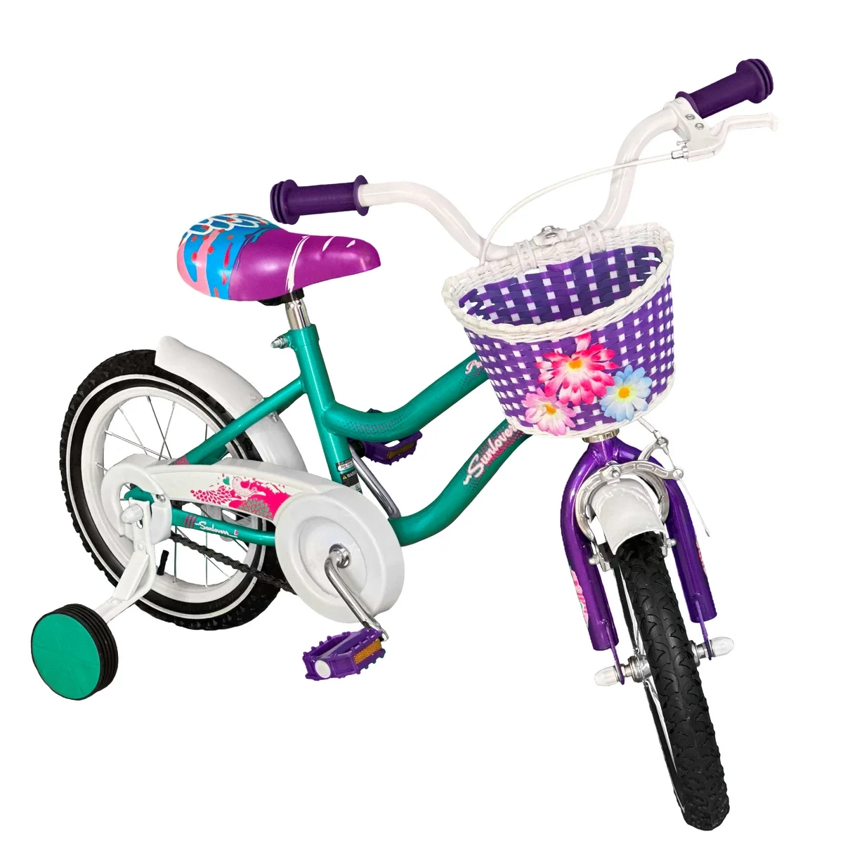 SUNLOVERR Mystic Purple Girls Bike for Toddlers and Kids Ages 3-5 Years Old, 12 Inch Kids Bike with Training Wheels & Basket, Boy Bicycle with Handbrake. - Womvr