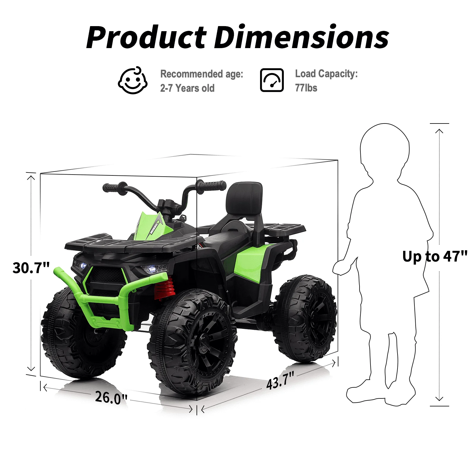 Hikiddo JC333 24V Ride on Toy, Kids ATV 4-Wheeler with 400W Motor, 2 Seater - Black - Womvr