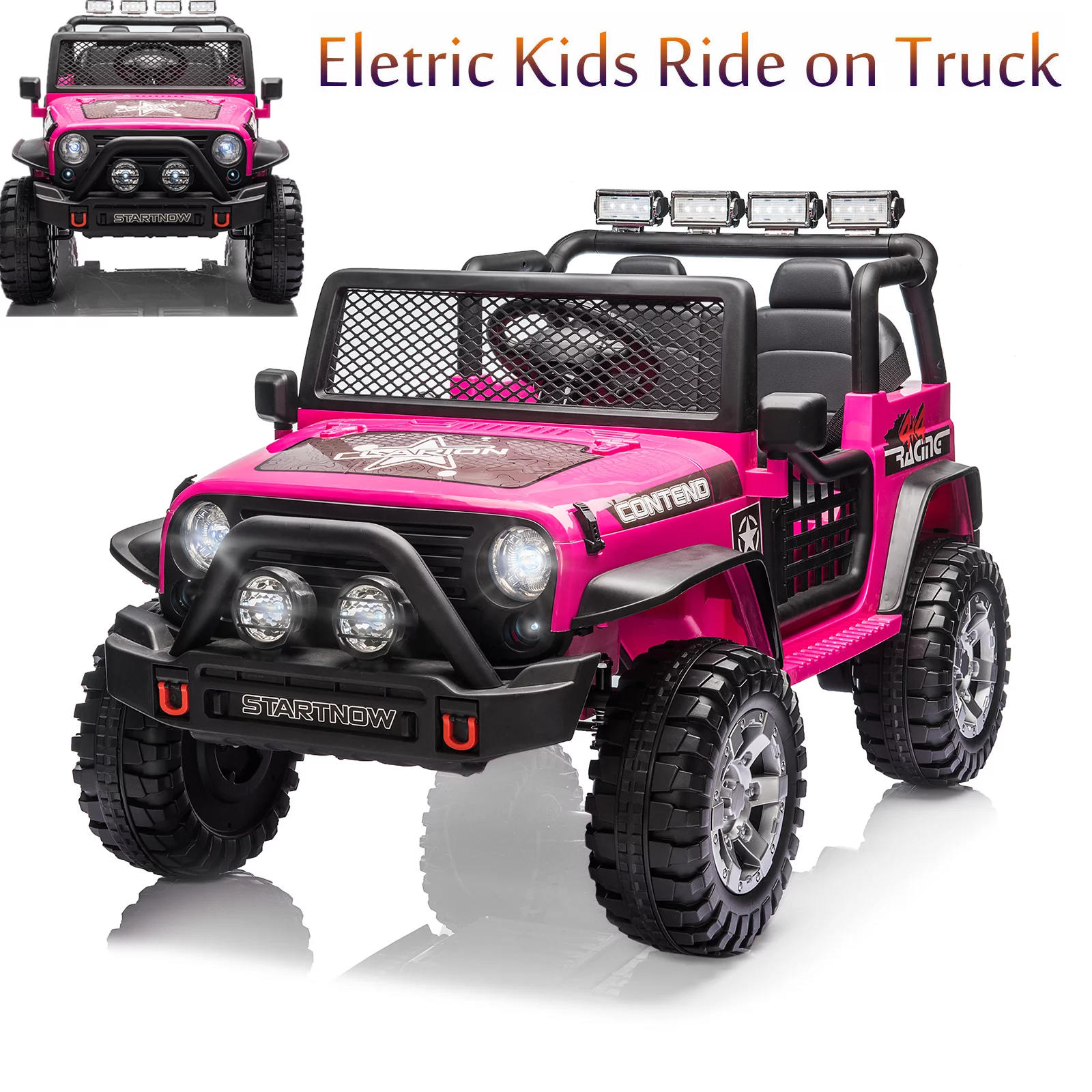 Dazone 12V Kids Ride on Jeep Car, Electric 2 Seats Off-road Jeep Ride on Truck Vehicle with Remote Control, LED Lights, MP3 Music, Black - Womvr