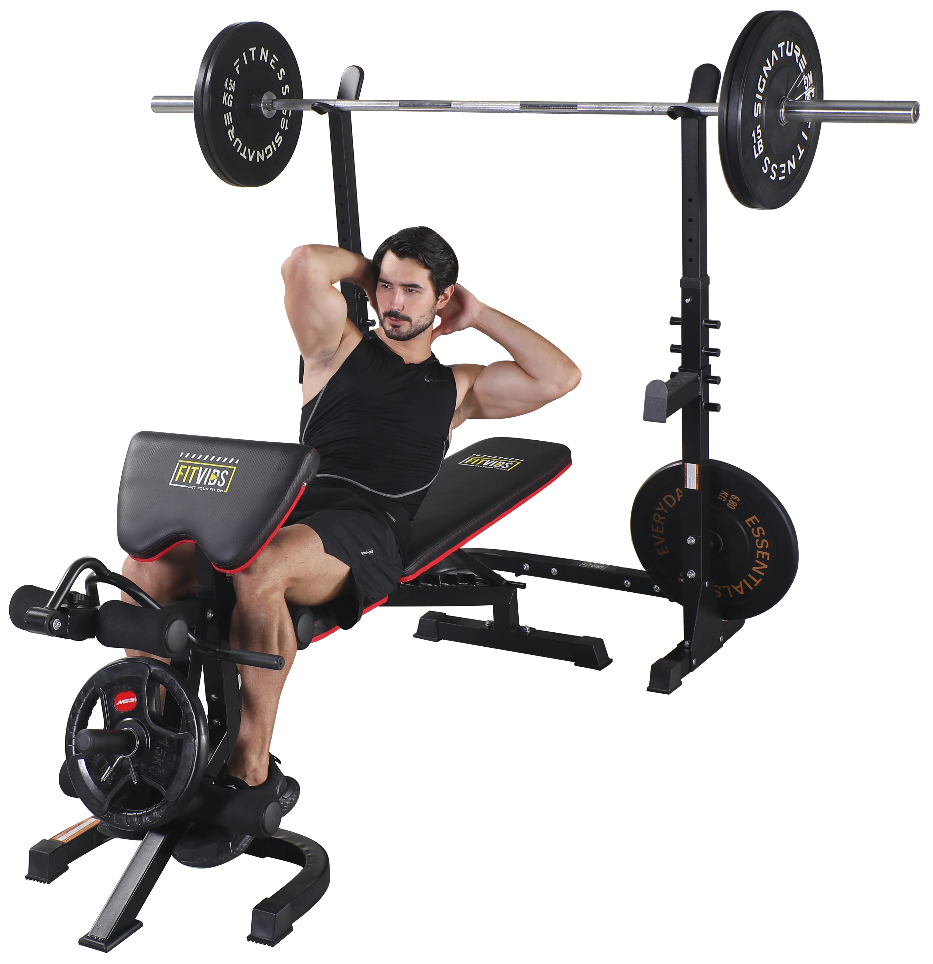 Fitvids LX600 Adjustable Olympic Workout Bench with Squat Rack, Leg Extension, Preacher Curl, and Weight Storage, 800-Pound Capacity (Barbell and weights not included) - Womvr