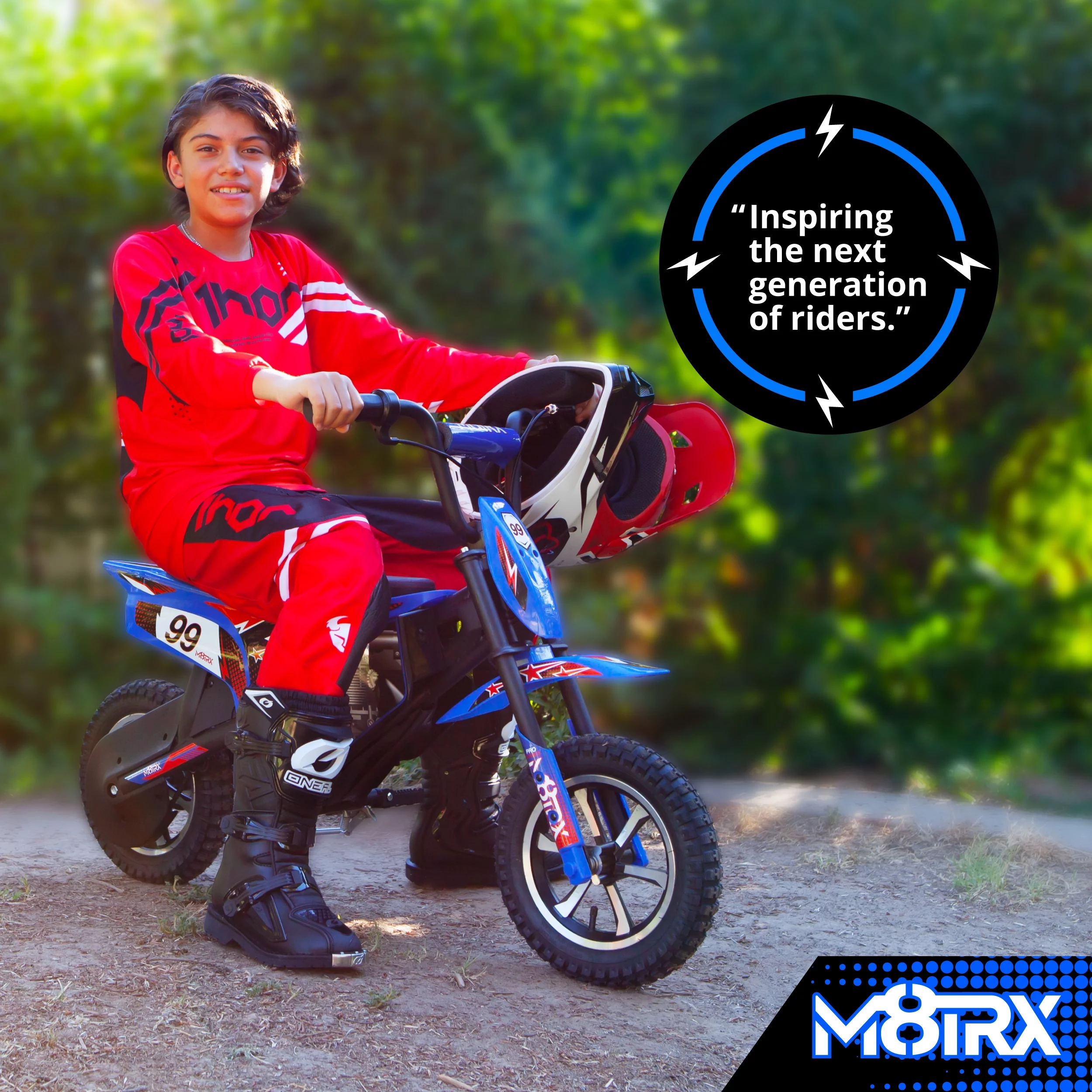 M8TRIX Blue 24V Electric Dirt Bike, Ride on Toy Motorcycle for Kids and Teens - Womvr
