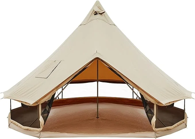 KingCamp Khan Canvas Bell Tent for Camping, 4 Seasons 16.4FT Canvas Yurt Tent with Stove Jack Hole, 8-People Luxury Glamping Tent for Family Camping Outdoor Hunting Party, White - Womvr