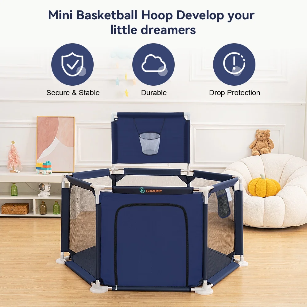 Baby Playpen, Baby Play Yard, Baby Fences Christmas Gifts Space Saving Baby Bodyguard, Blue - Womvr