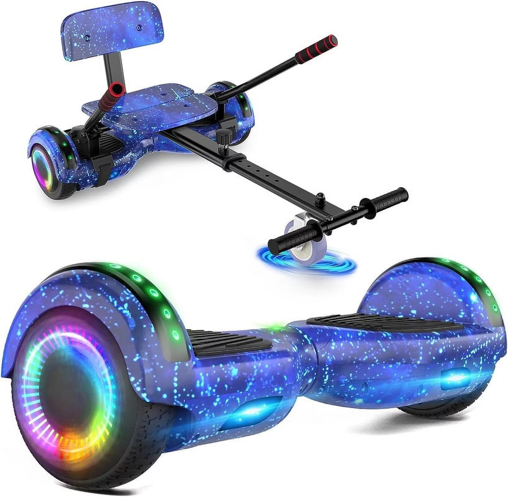 SISIGAD Hoverboard with Seat, 6.5 inch Hoverboard Go Kart Combo with Bluetooth Speaker & LED Lights for Kids Adults - Womvr