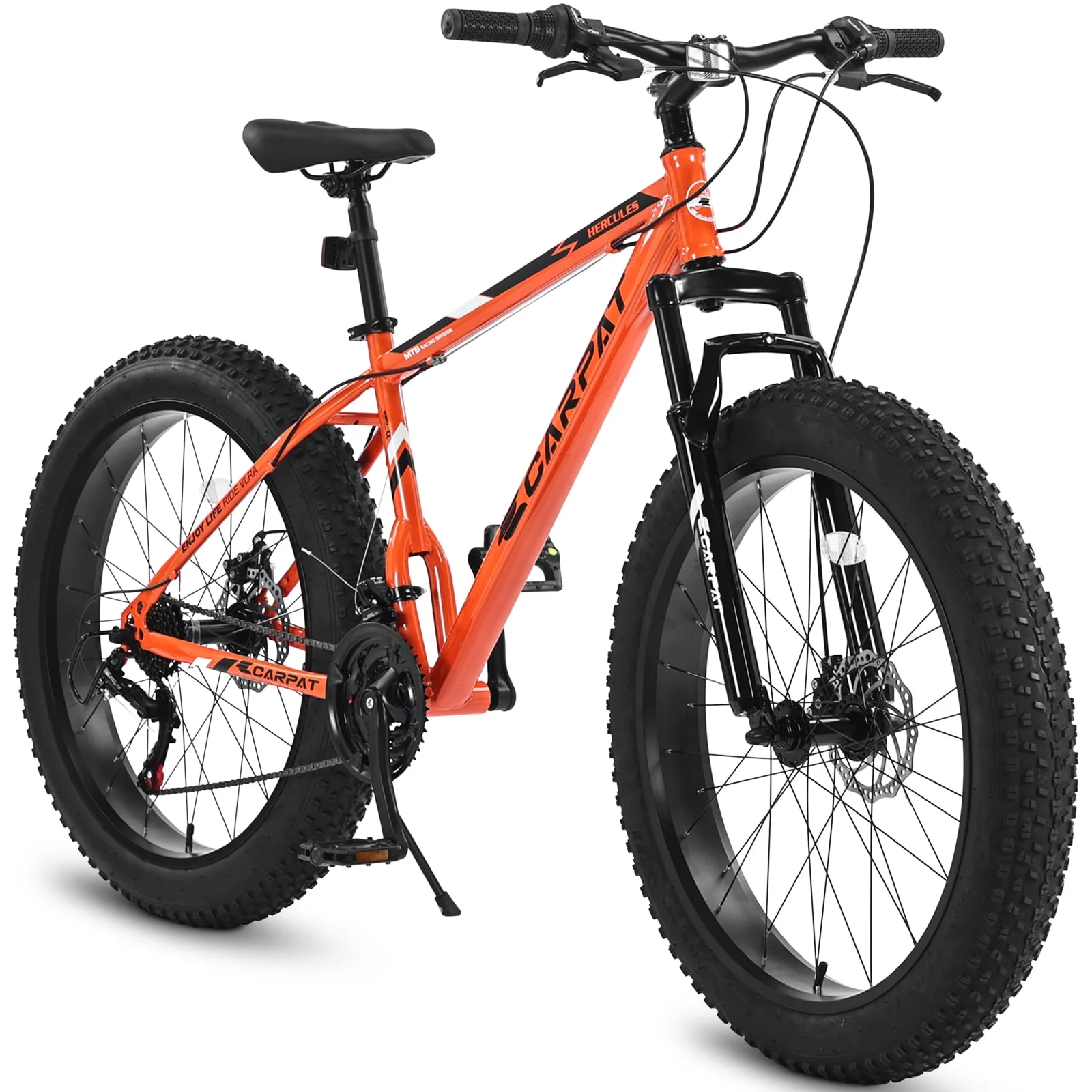 CHAMPIERRE 24 inch Mountain Bikes for Man and Woman, Shimano 7 Speeds Fat Tire Bike, Dual Disc Brake,Orange - Womvr