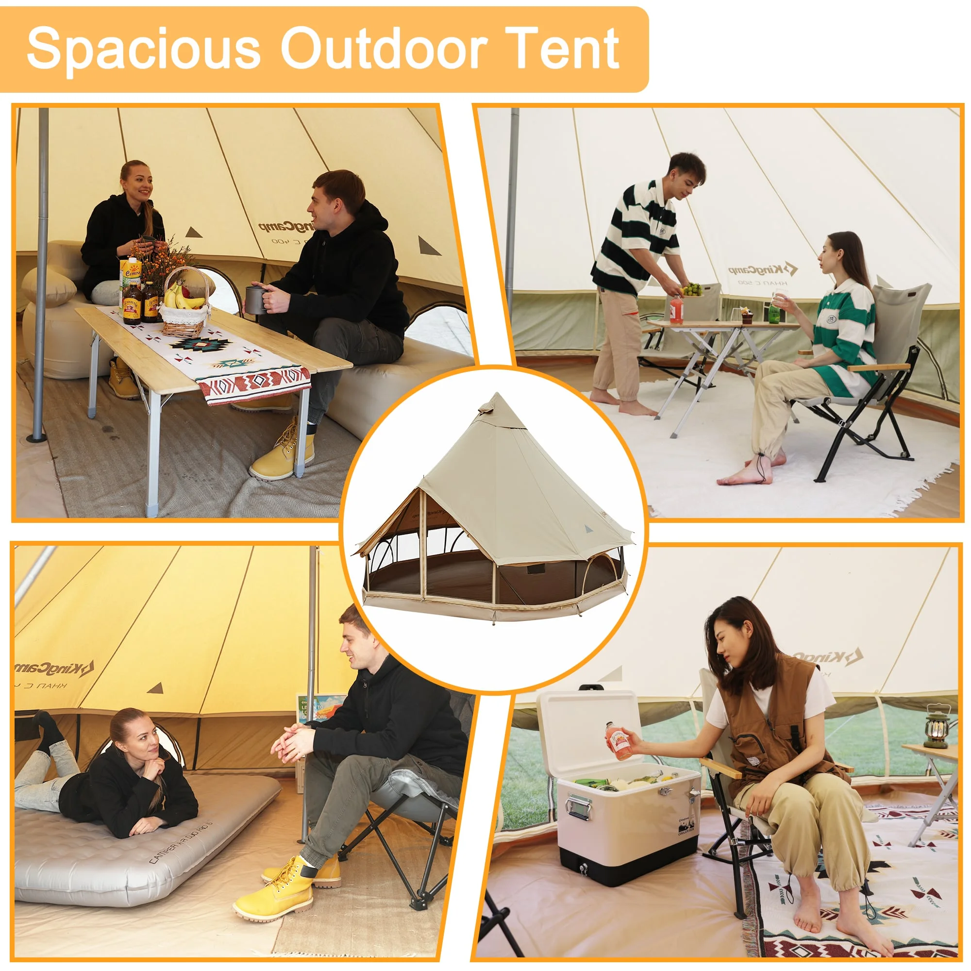 KingCamp Khan Canvas Bell Tent for Camping, 4 Seasons 16.4FT Canvas Yurt Tent with Stove Jack Hole, 8-People Luxury Glamping Tent for Family Camping Outdoor Hunting Party, White - Womvr