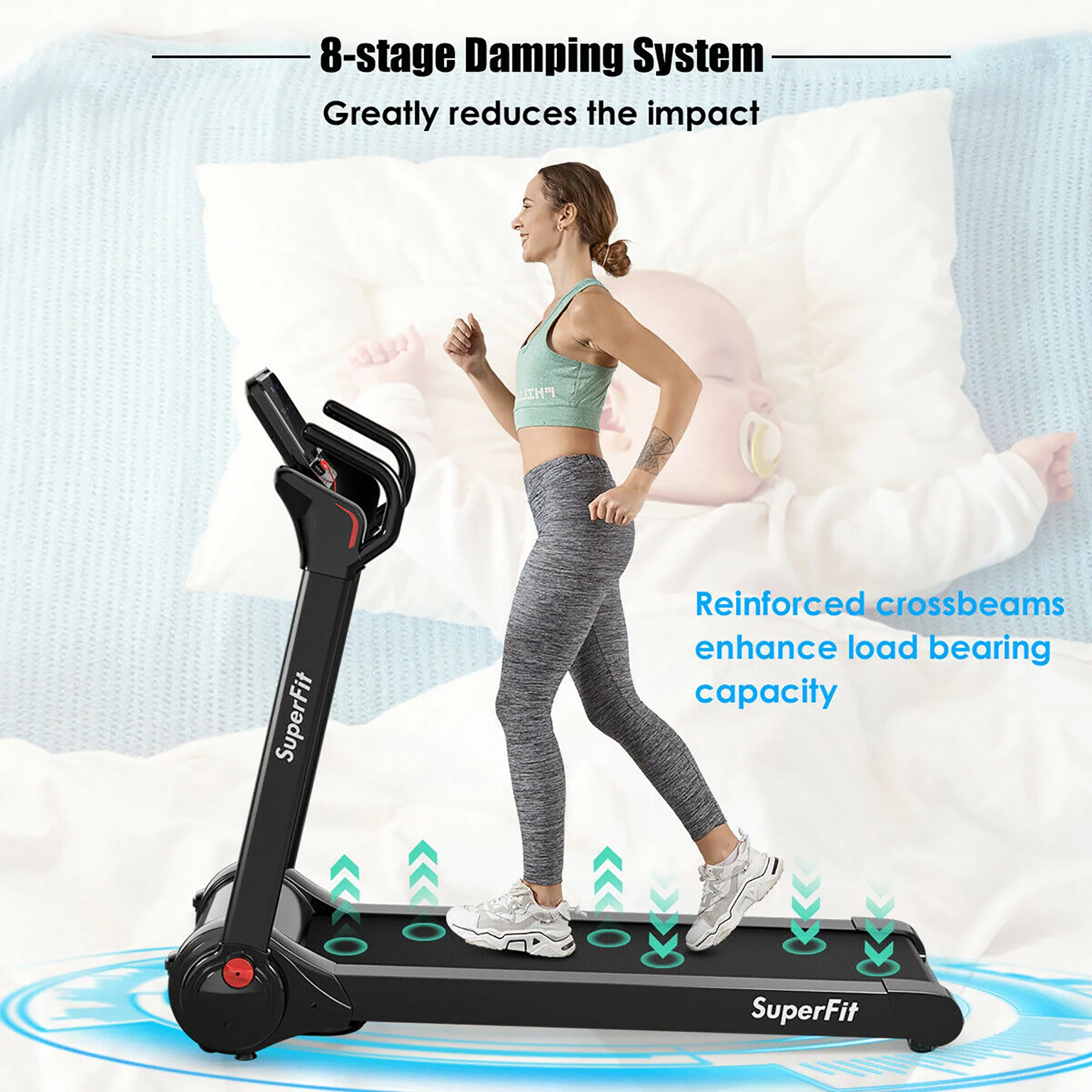 SuperFit 2.25HP Folding Electric Motorized Treadmill With Speaker - Womvr