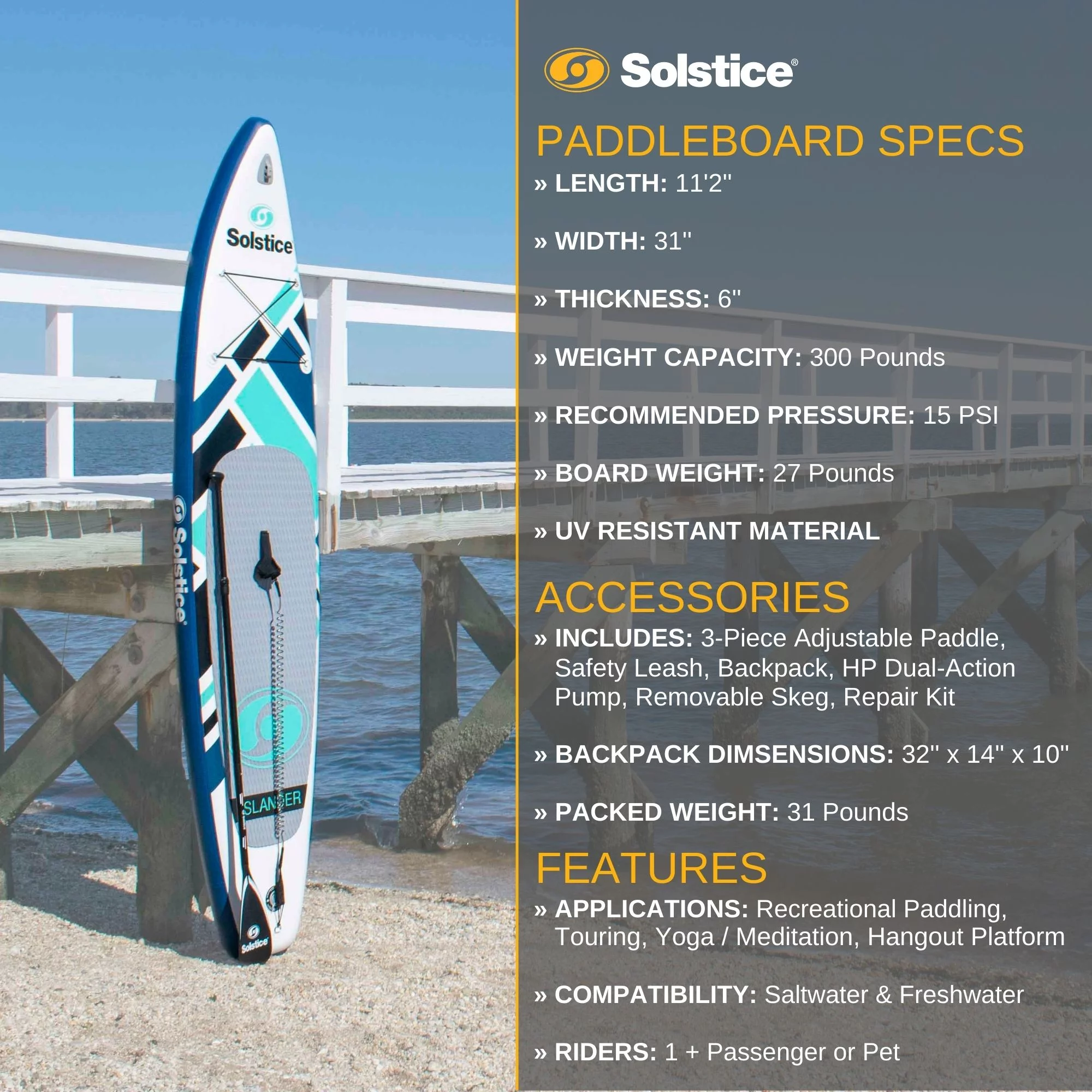 Solstice Watersports Islander Inflatable Stand-Up Paddle Board Kit (11'2 x 31'' x 6'') - Womvr