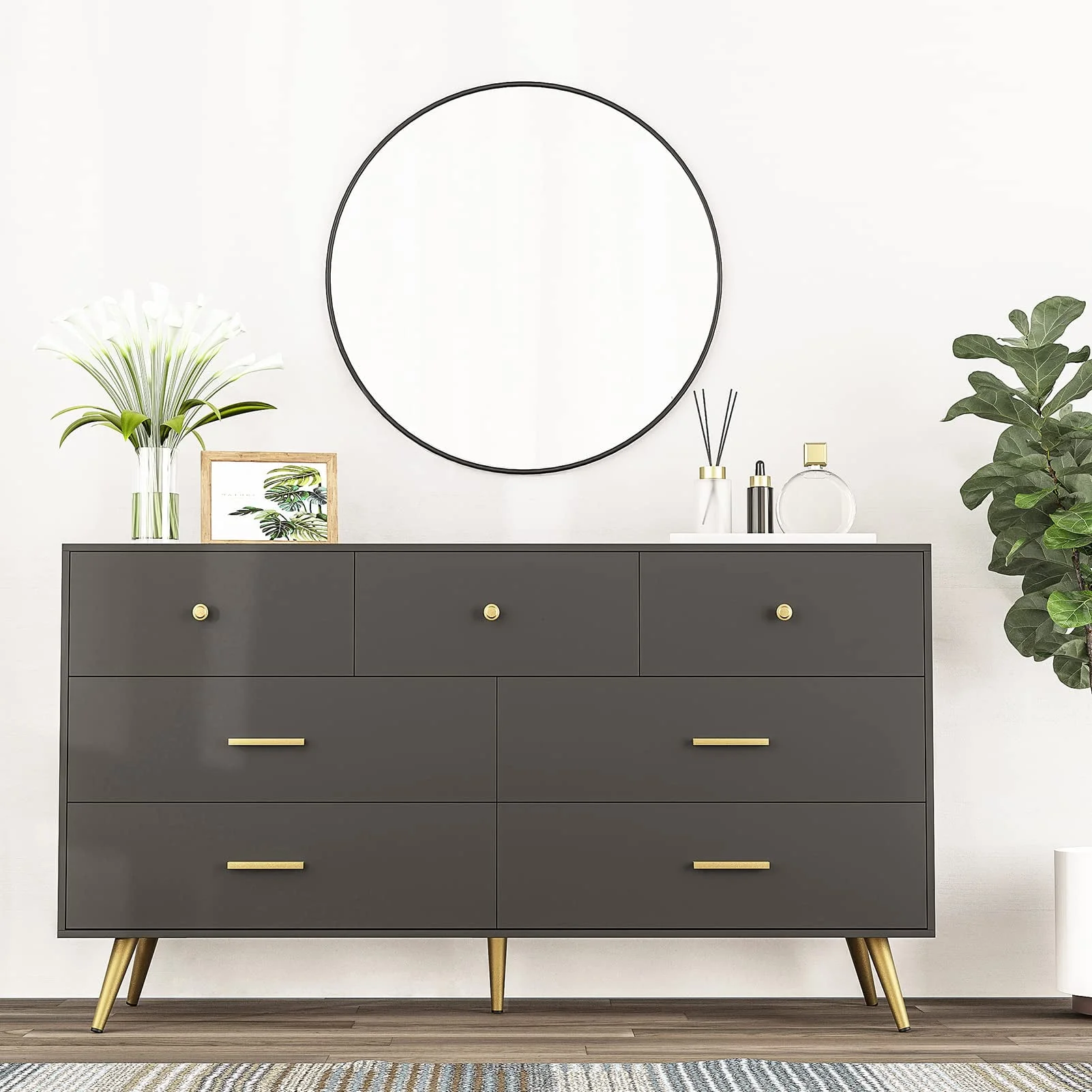 6 Drawer Dresser, Mid-Century Modern Chest Of Drawers, Double Dresser Storage Cabinet For Bedroom Living Room Hallway(White-6 Drawers) - Womvr