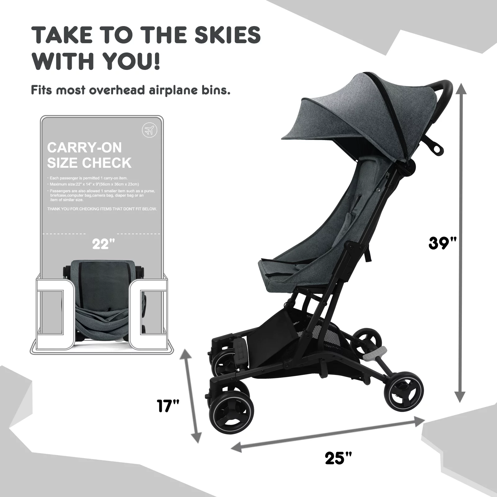HARPPA Lightweight Travel Stroller, Compact Umbrella Stroller for Babies, Easy Folding, Black - Womvr