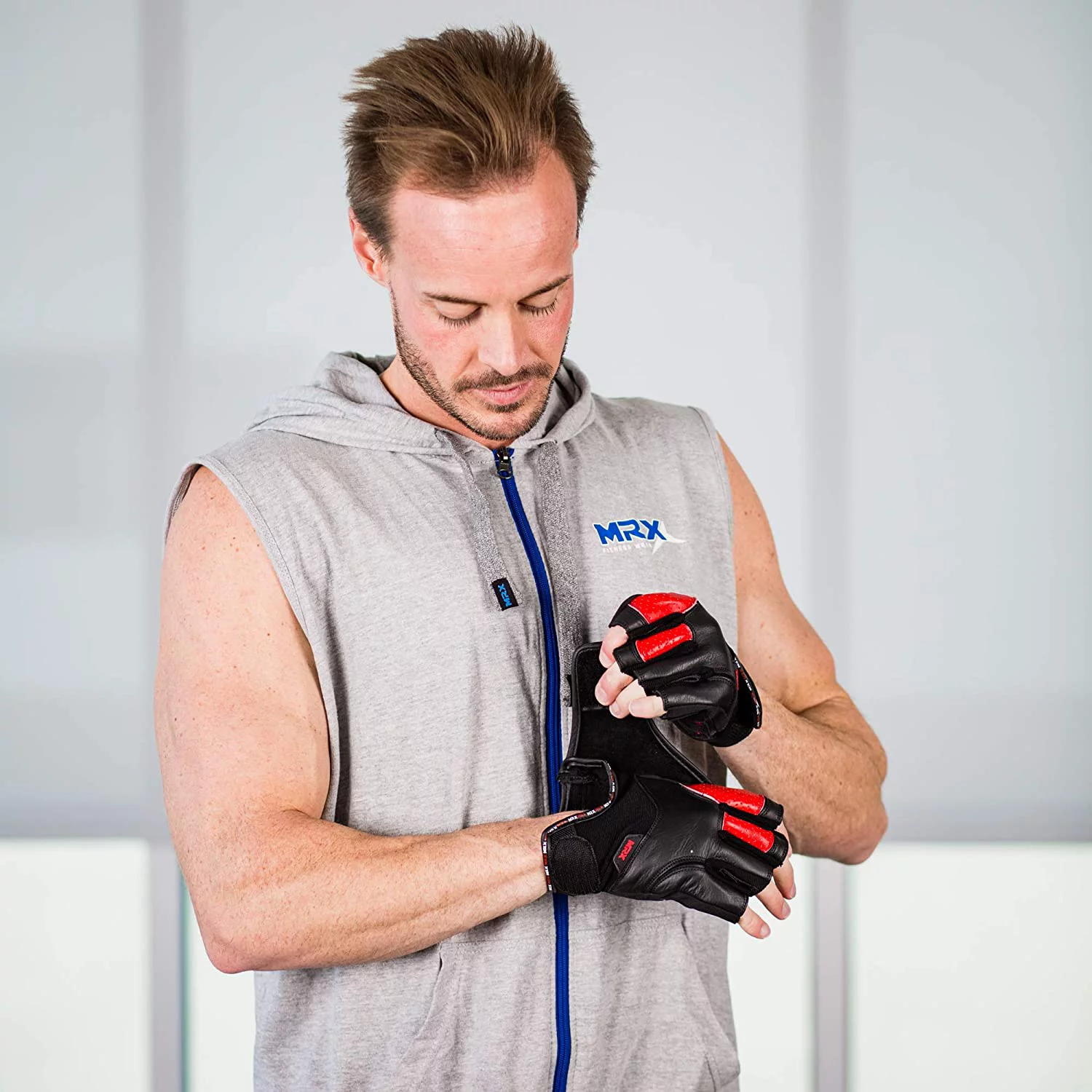 MRX Weight Lifting Gloves Gym Power Training Fitness Bodybuilding Glove Long Wrist Strap Black / Red M - Womvr