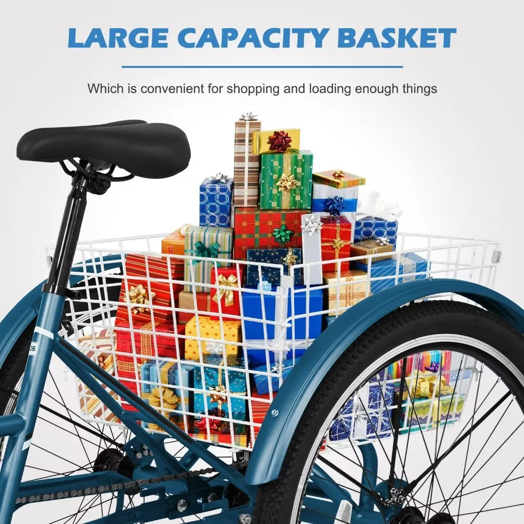 Docred Adult Tricycle, 7 Speed Three Wheel Mountain Bike, 24/26/27.5 inch Adults Trikes ,Load capacity 420 lbs - Womvr