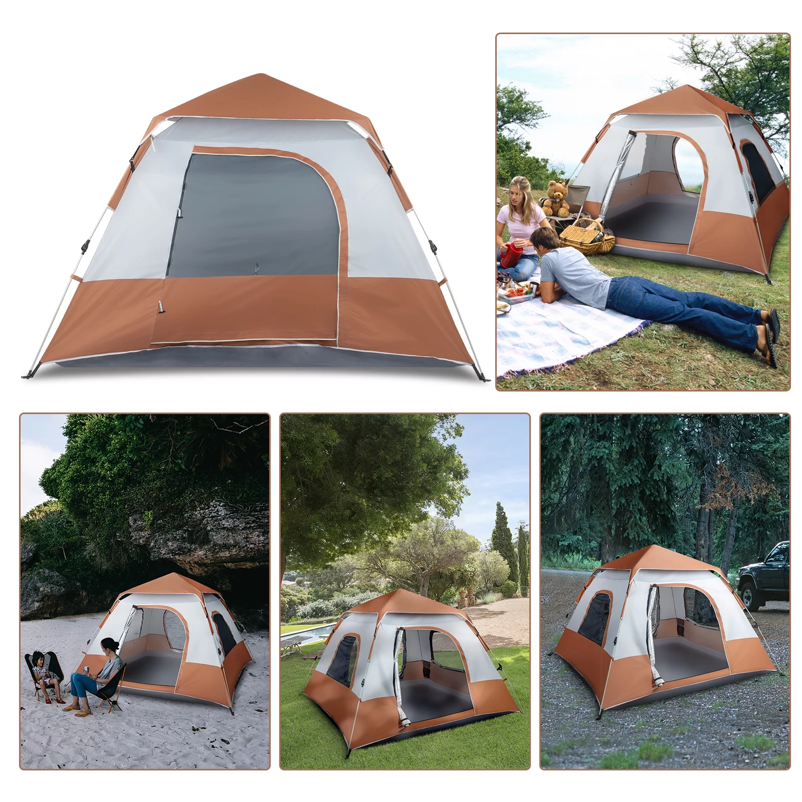 UBesGoo Instant Tent  4 Person Camping Automatic Glamping Tent Waterproof Brown - Womvr