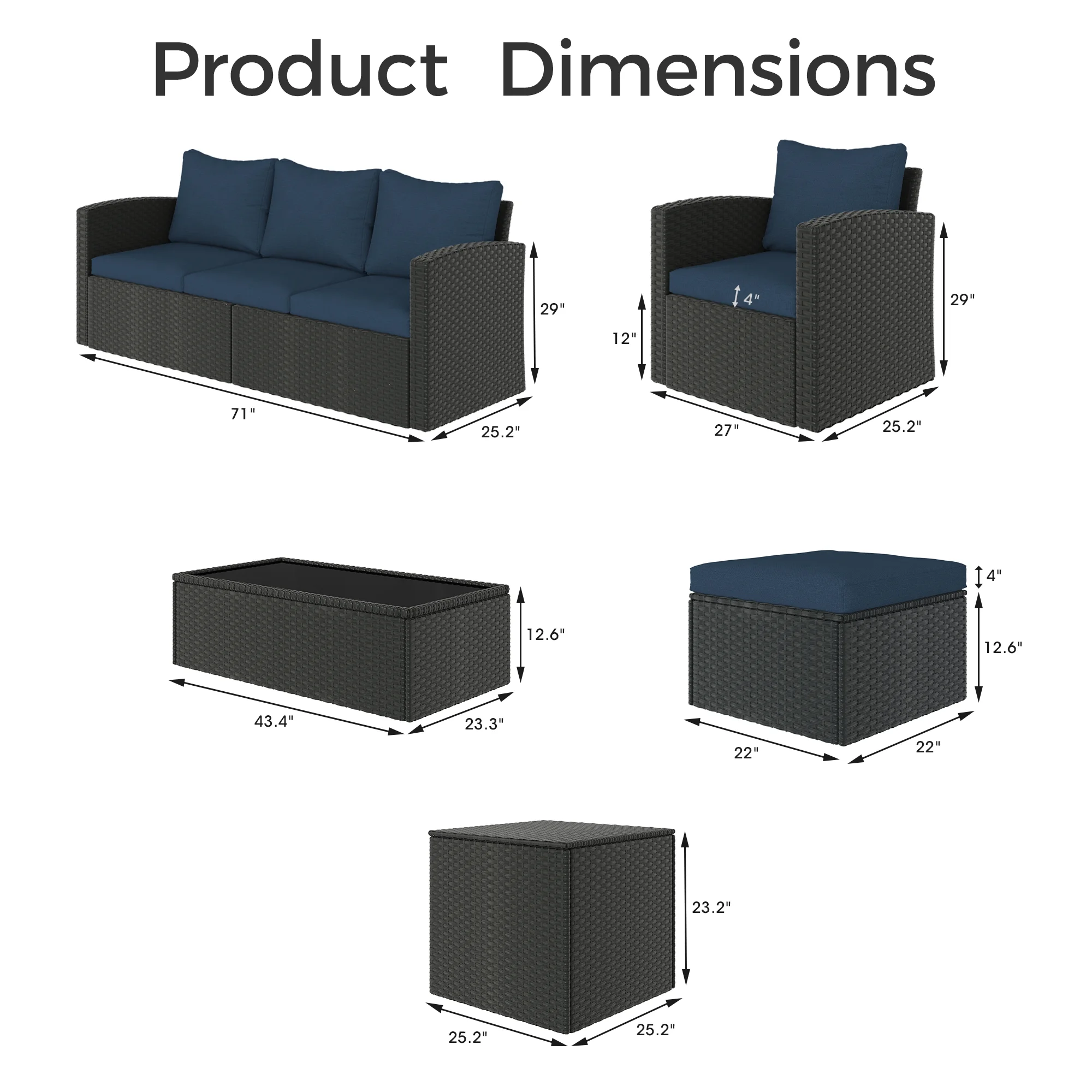 Royalcraft 10 Pieces Patio Furniture Set, All Weather PE Wicker Rattan Outdoor Sectional Sofa, Outdoor Sectional Sofa for Lawn Backyard Poolside Porch Garden, Grey - Womvr
