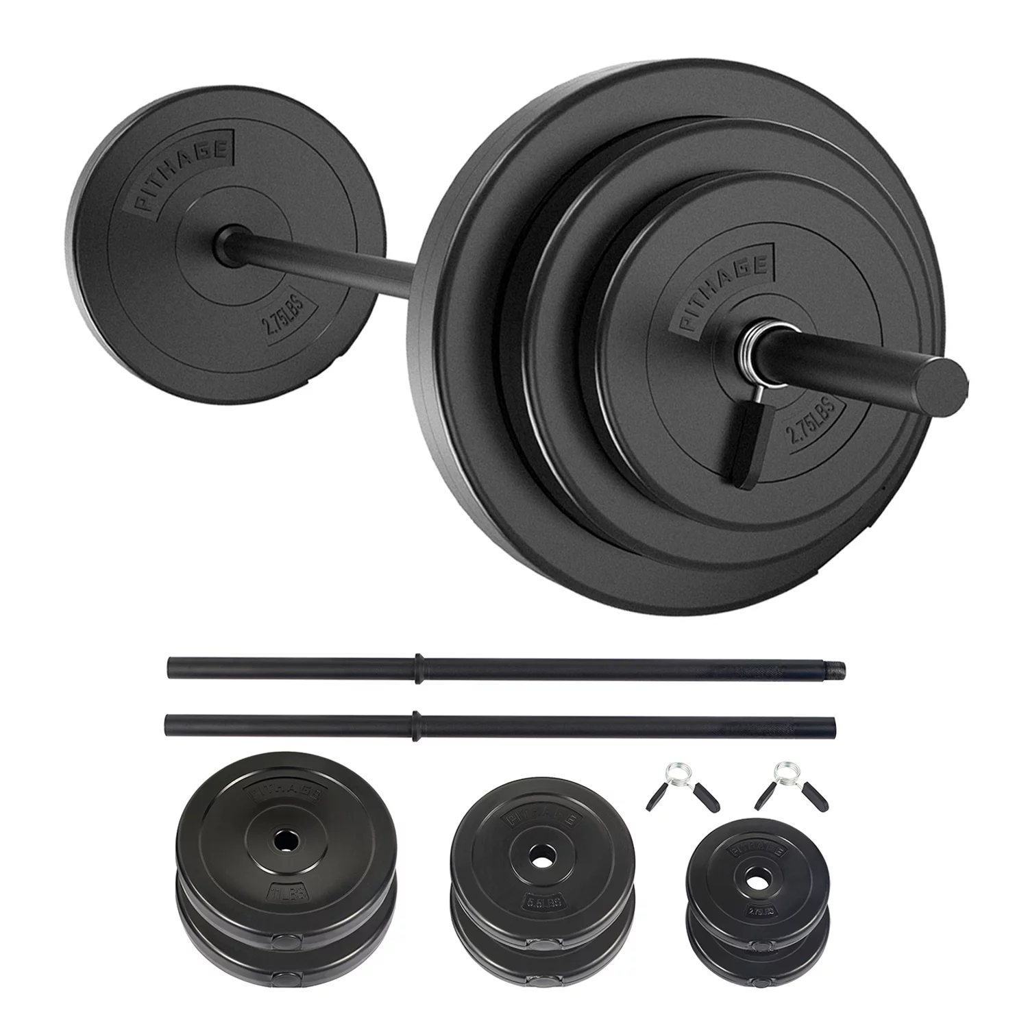 Pithage 45 lbs Barbell Weight Set Adjustable Weights Lifting for Home Gym Fitness, Rubber - Womvr