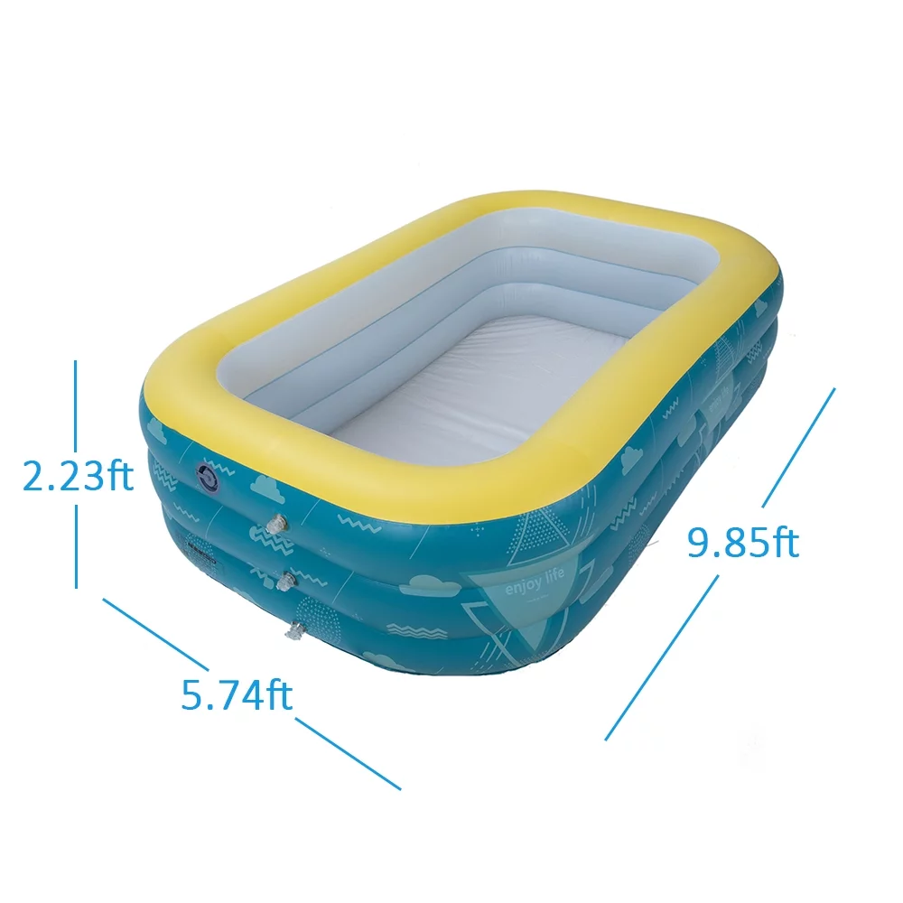 Hyindoor Inflatable Swimming Pool with Pump 9.85×5.74×2.23ft Rectangle Kids, Adults, Family Blue - Womvr