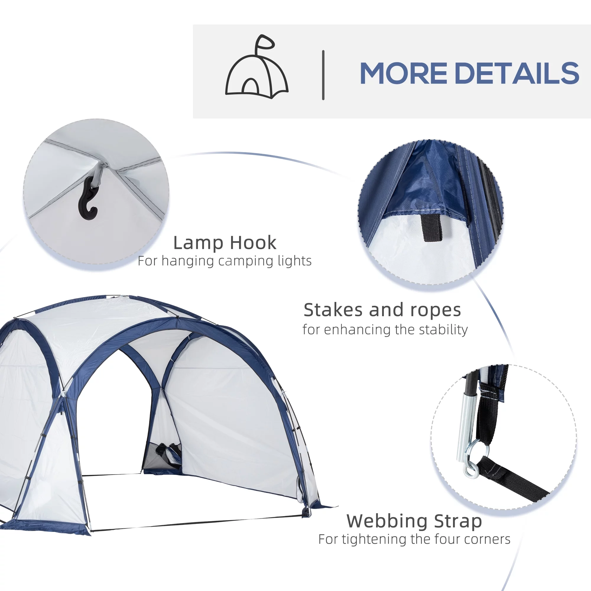 Outsunny Dome Tent for 6a??8 Persons, Camping Tent with 4 Zipped Mesh Doors, Lamp Hook, Portable Carry Bag, Screen Shelter Gazebos with 2 Pc Removal Wind/Sun Panel, White - Womvr