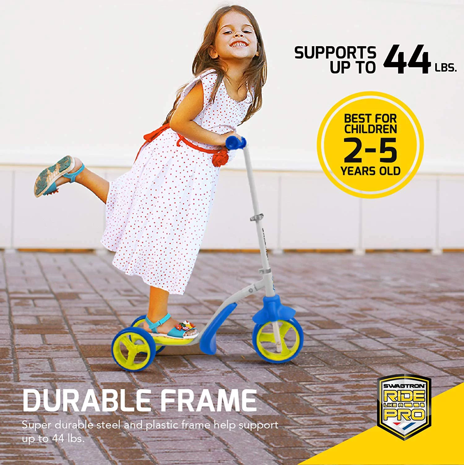 Swagtron K2 Toddler 3 Wheel Scooter & Ride-On Balance Trike 2-in-1 Adjustable Child Walker for 2, 3, 4, 5 Year Old Boy or Girl (Recertified) - Womvr