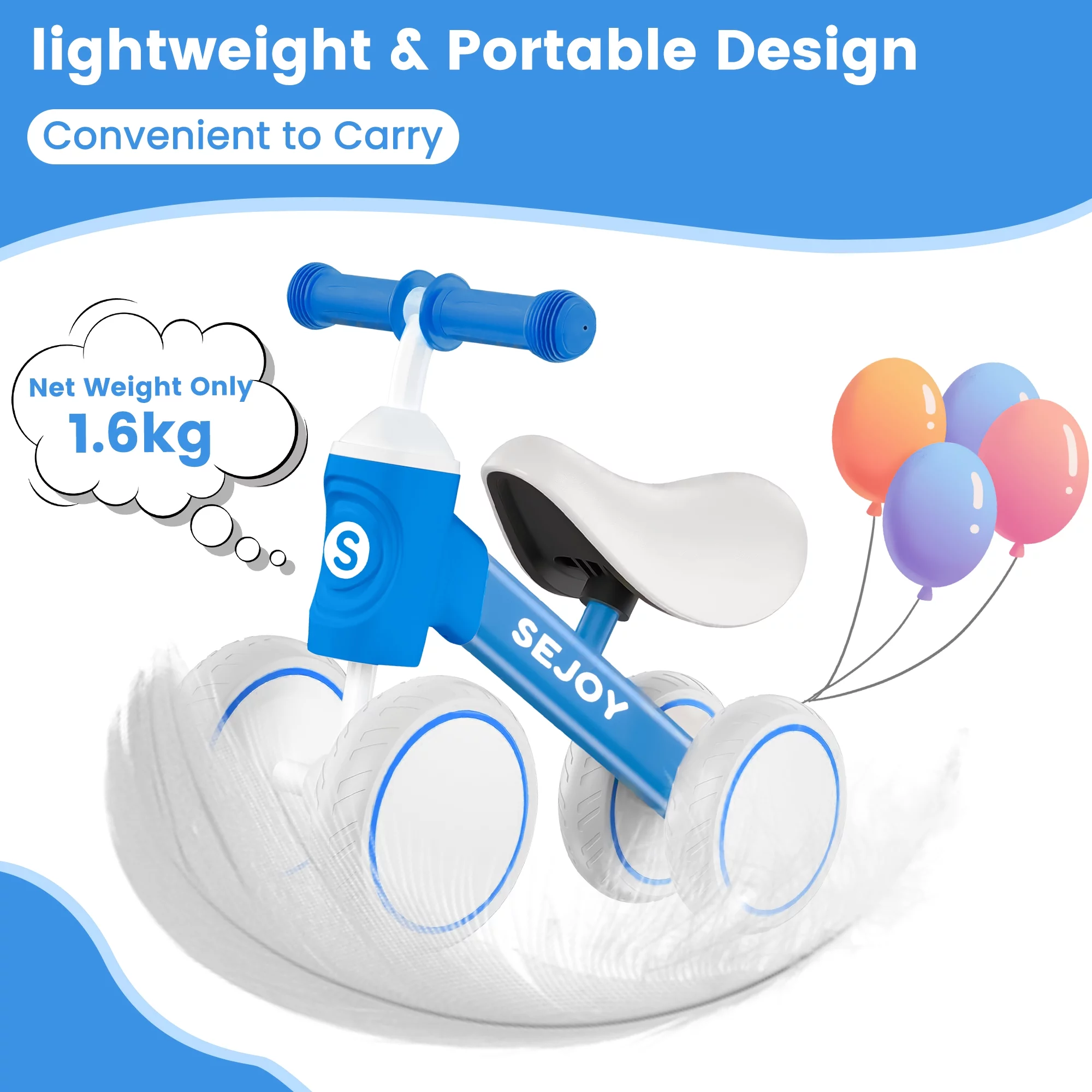 Sejoy Baby Balance Bike, 10-36 Month Kids Toddler Walker, 4 Wheels Riding Toys for Boys and Girls, First Birthday Gifts - Womvr