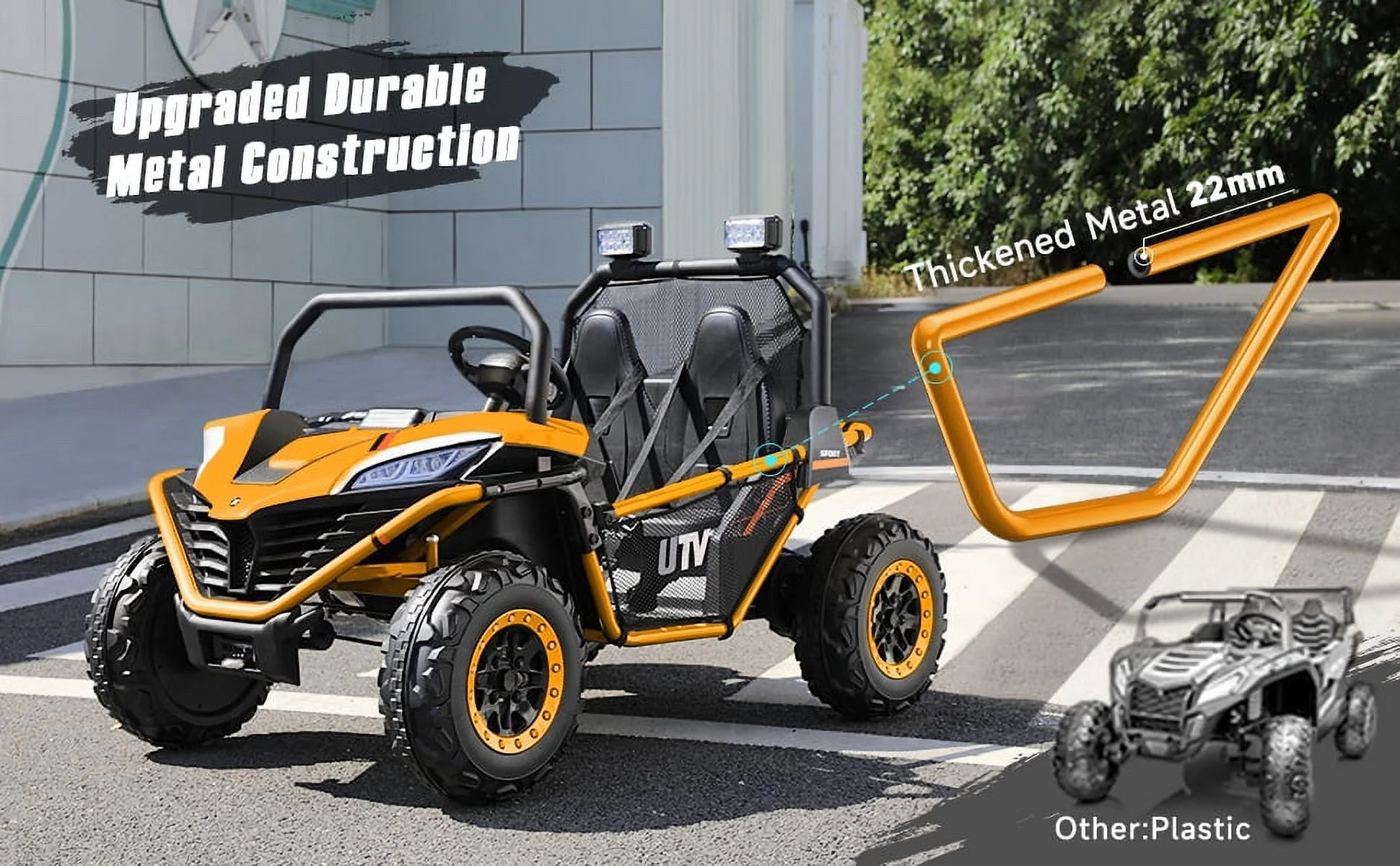 12 V Ride on Car,2 Seater Powered on Truck,4WD Electric Off-Road,Remote Control,Spring Suspension Ride on UTV for 3-8 Kids,Blue - Womvr