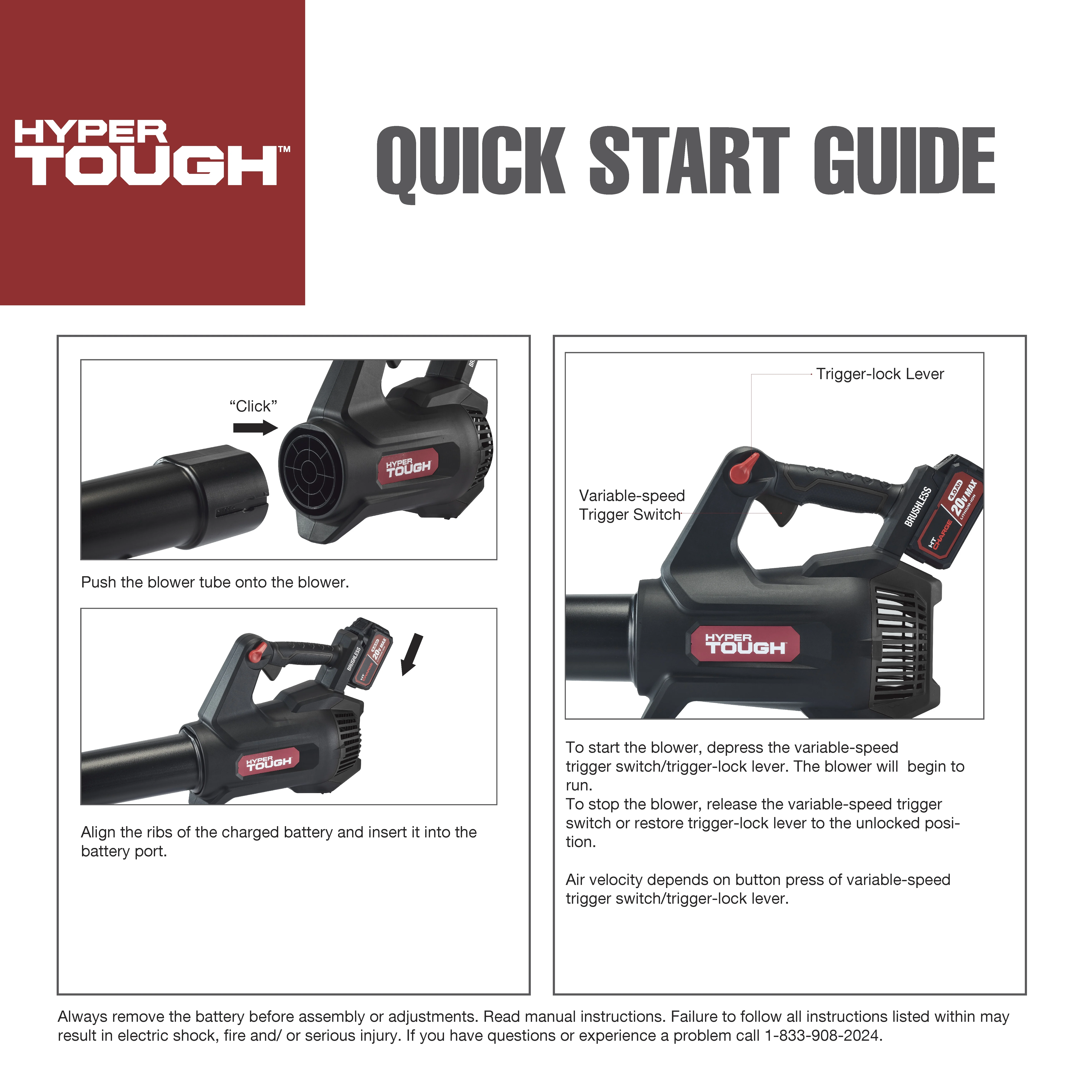 Hyper Tough 20V Max 110 mph 420 Cfm 4.0Ah Brushless Handheld Battery Blower, HT22-401-03-01 - Womvr