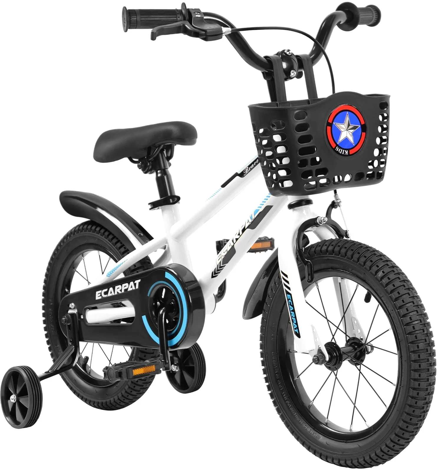 16 Inch Kids Bike for Boys & Girls, Freestyle Kid's Bicycle with Training Wheels and Basket, White - Womvr