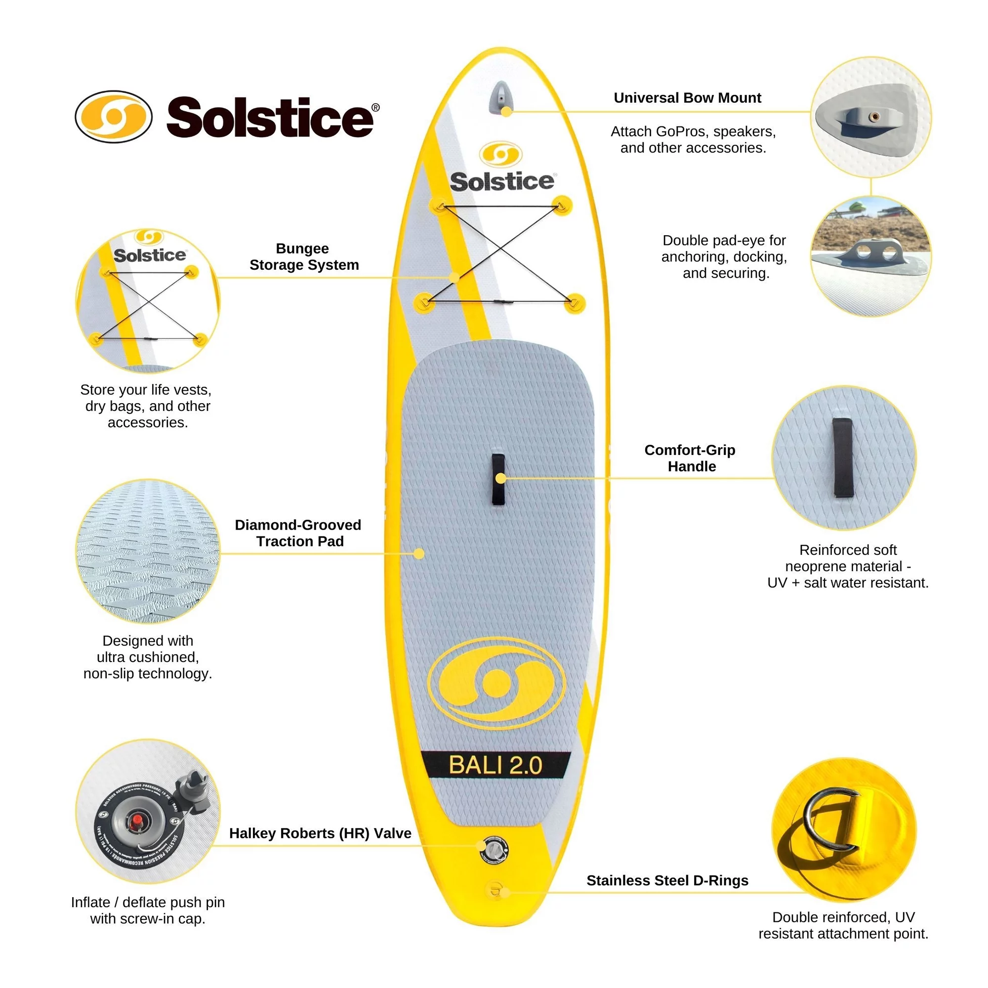 Solstice Bali 10.5 Foot Stand Up Inflatable Paddle Board Set w/Camera Mount - Womvr
