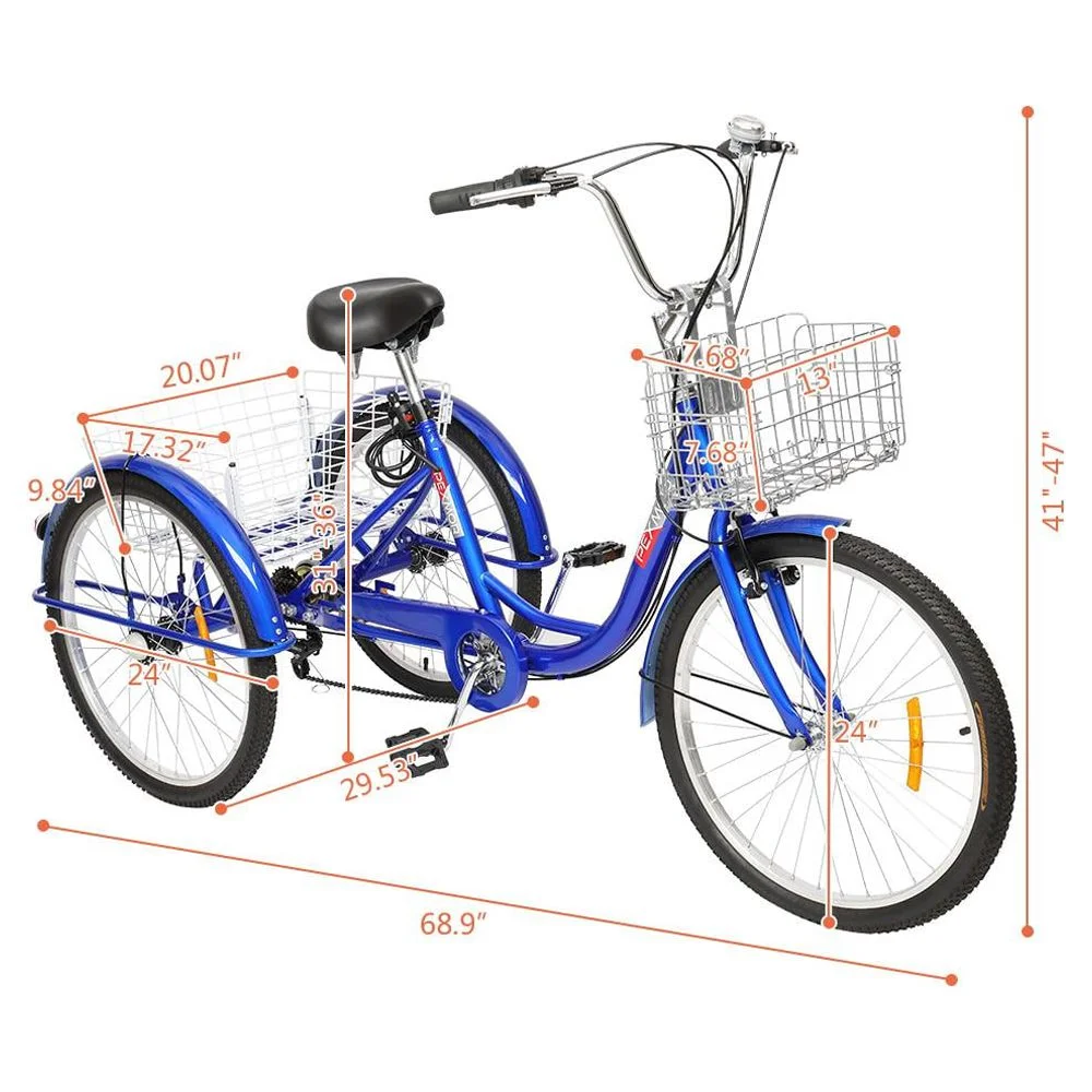 Ktaxon Adult Tricycle, 7 Speed Trike Bike Cruiser, with 24
