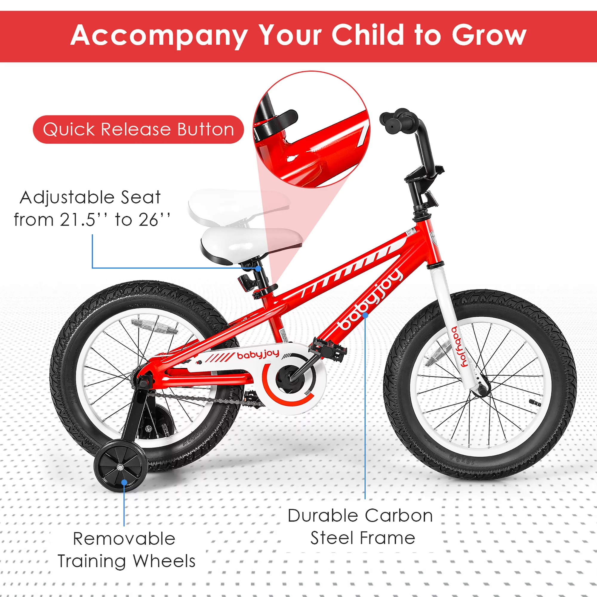 Babyjoy 16'' Kids Bike Bicycle w/ Training Wheels for 5-8 Years Old Boys Girls - Womvr