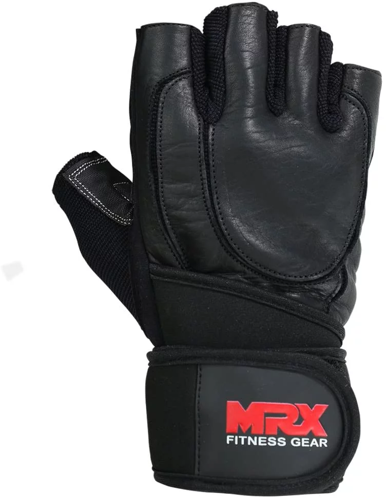 MRX Weight Lifting Gloves Gym Power Training Fitness Bodybuilding Glove Long Wrist Strap Black / Red M - Womvr