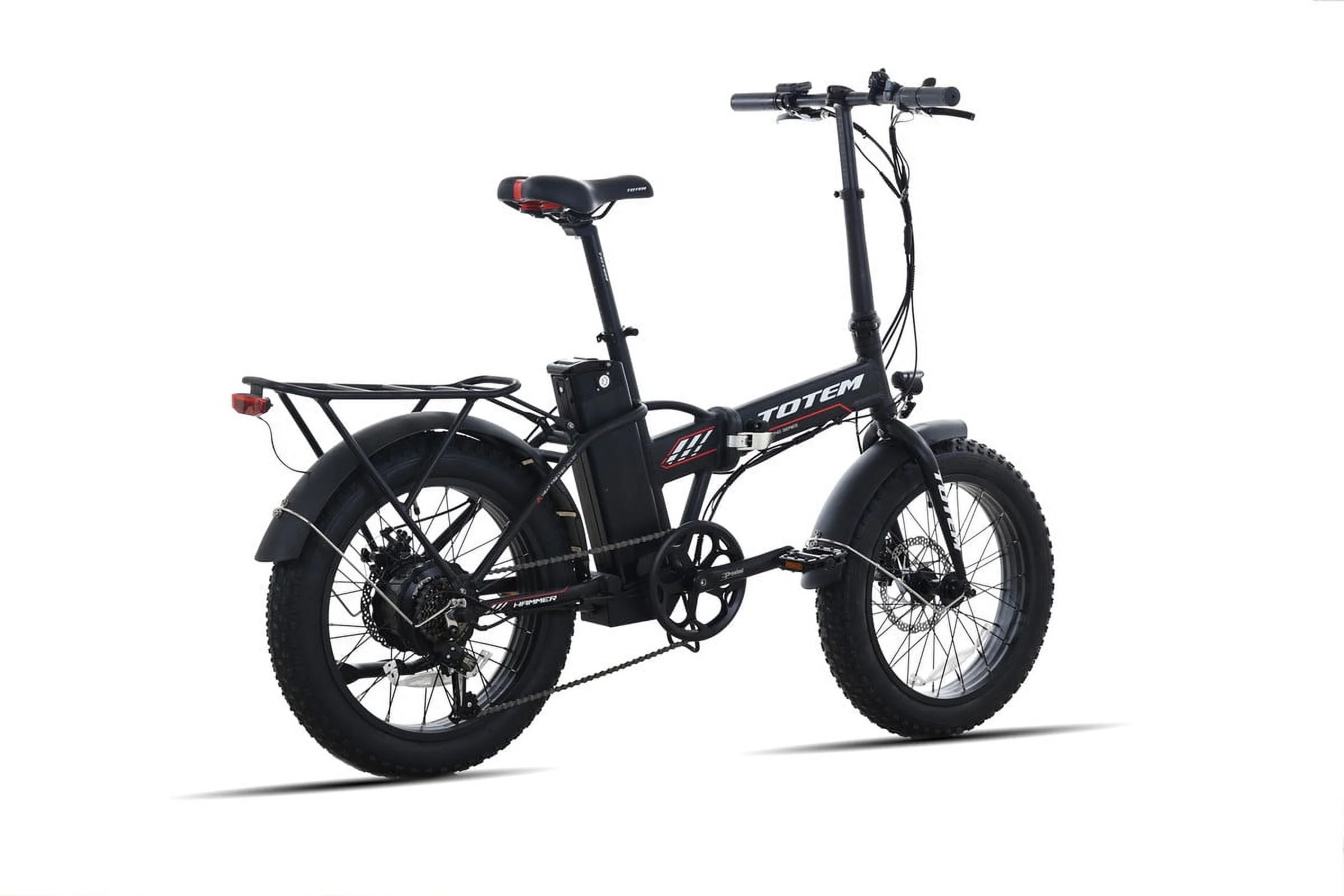 Totem Hammer Electric Bike for Adults, 20” x 4” Fat Tire Folding Ebike, 500W Powerful Motor Electric Folding Bike, 48V 10.4Ah Removable Battery, Shimano 7-SPEED Gears, Black - Womvr