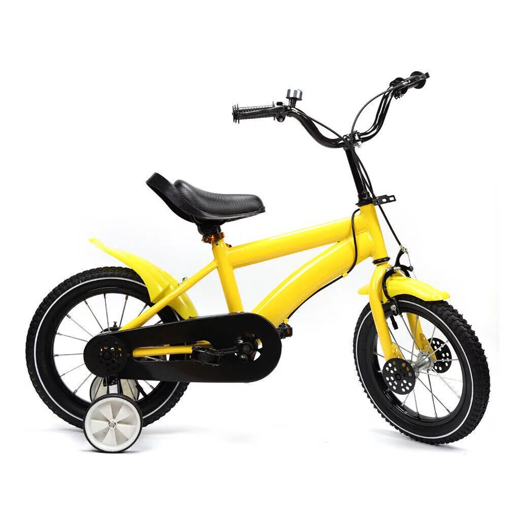 Loyalheartdy 14 Inch Yellow Kids Bike Adjustable Height Children Bicycle Universal Child Cycle with Safe Training Wheels - Womvr