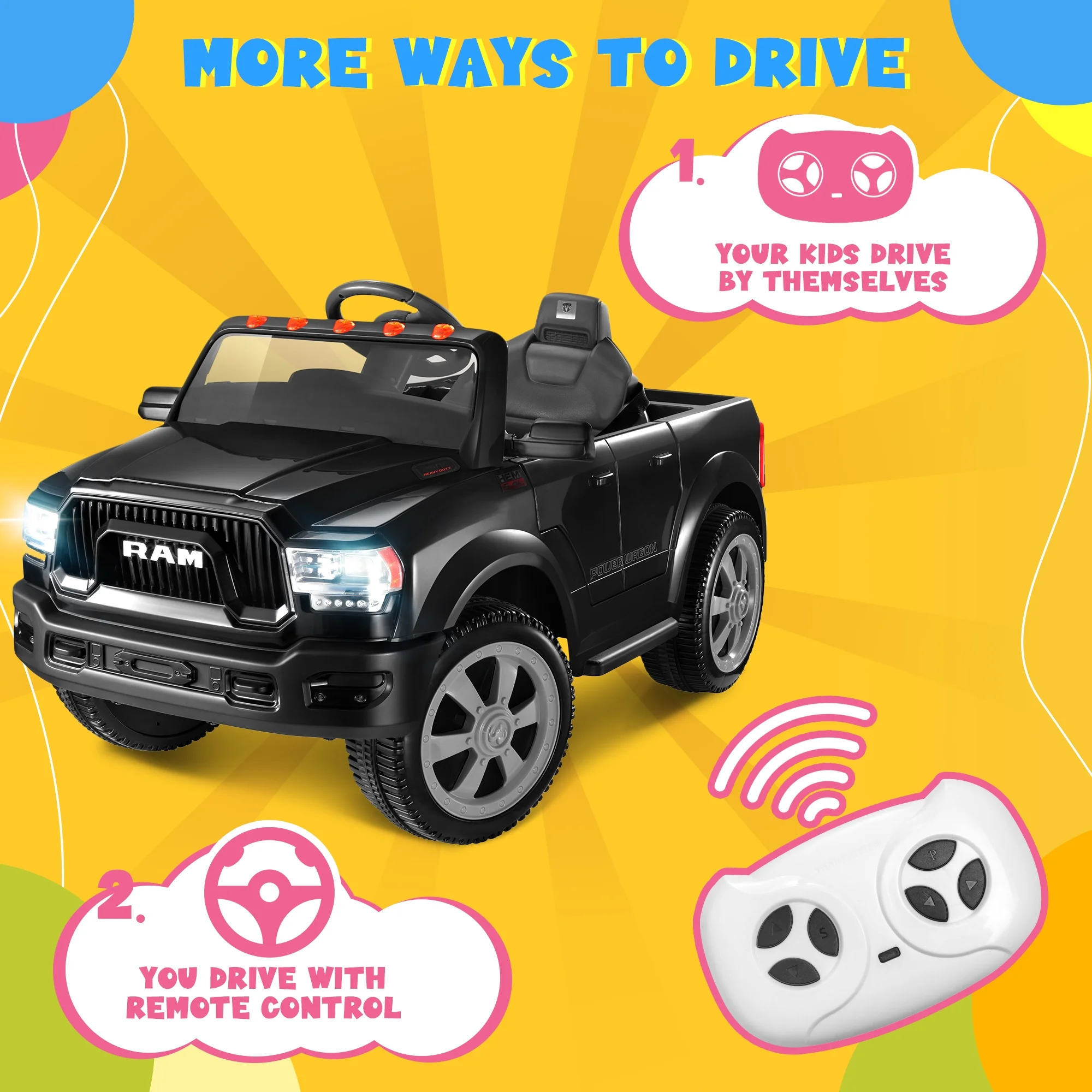 Dodge Ram Ride On Car for Kids, 12V Powered Ride On Truck Cars with Parents Remote Control,Dodge Electric Ride On Car for Boys Girls 3-5, Red - Womvr
