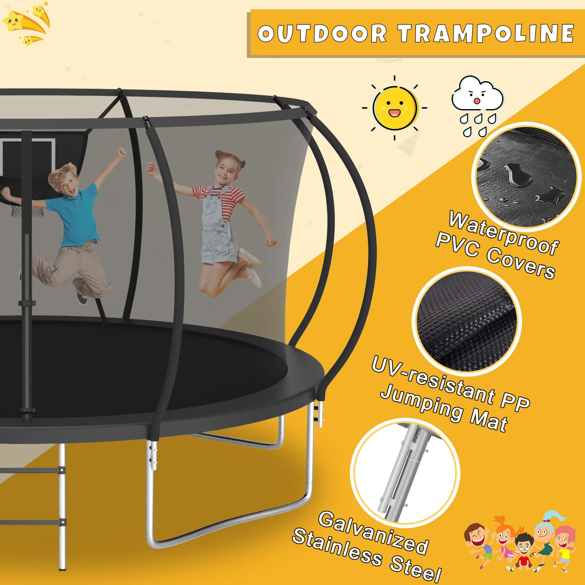 Elitezip Trampoline 12FT Trampoline for Kids and Adults, 1500LBS Heavy Duty Trampoline with Enclosure and Basketball Hoop, Outdoor Trampoline Easy Assembly - Womvr