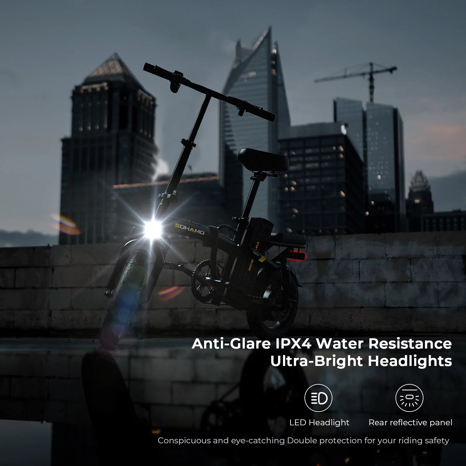 SOHAMO Electric Bike w/400W Motor and 48V 13Ah Removable Battery Folding Ebike for Adults and Teens, Full Suspension, 3 Levels Assist, 14