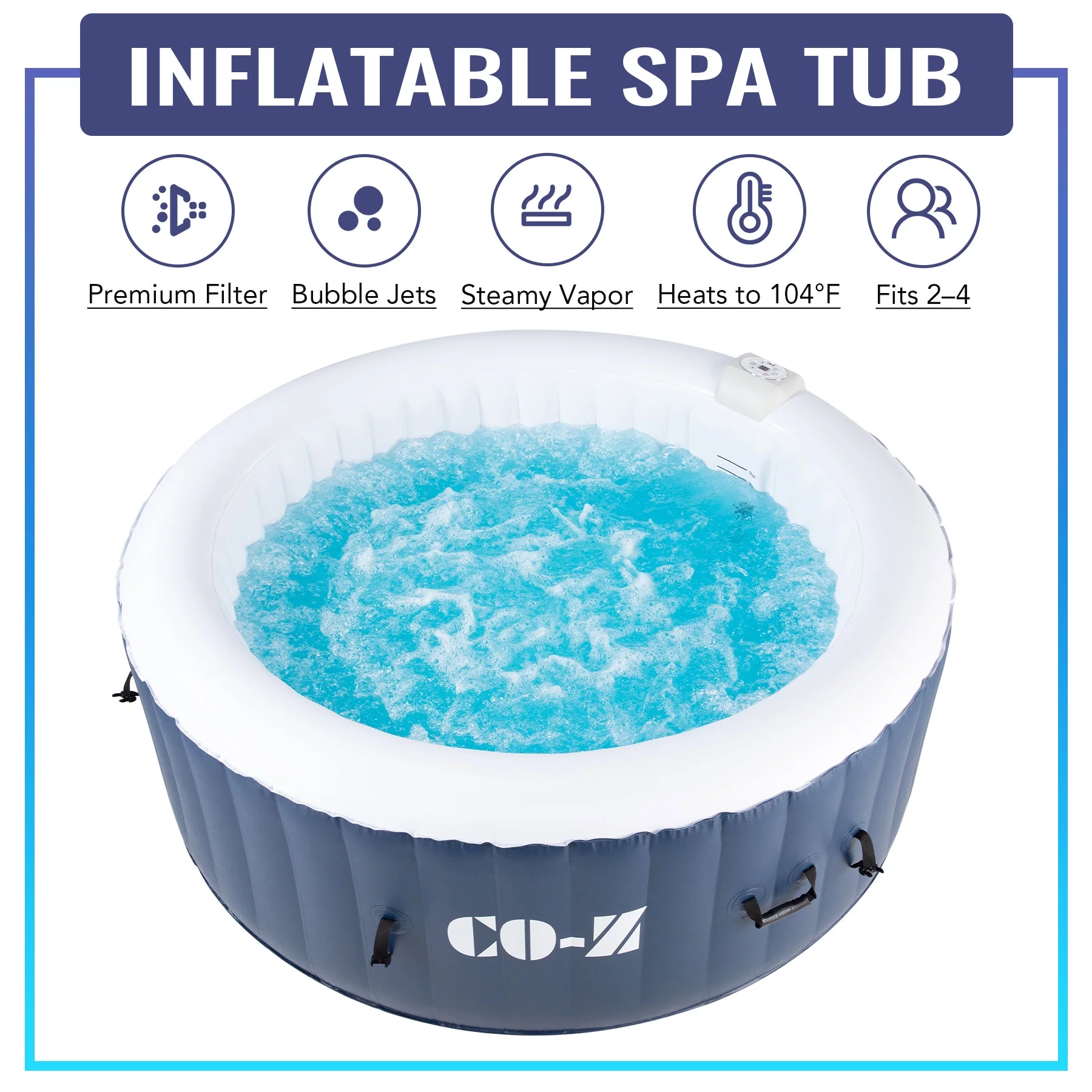 PVC Portable Inflatable Hot Tub w 120 Jets for Sauna Therapeutic Baths & More for 2-4 Blue - Womvr