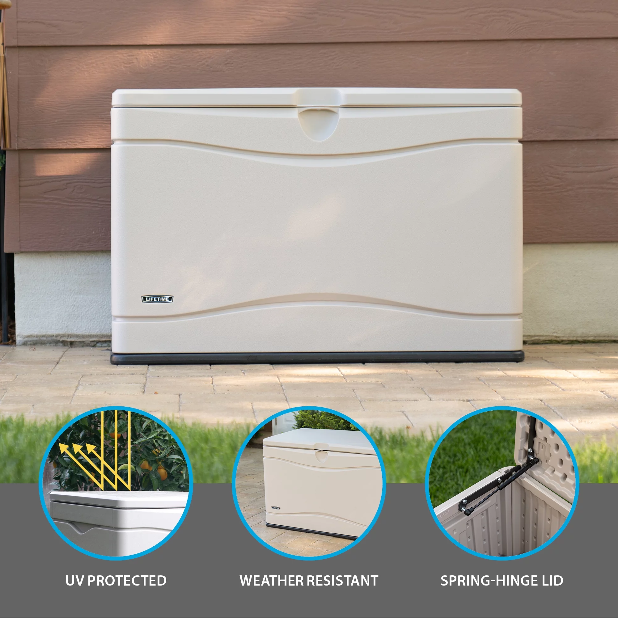 Lifetime Heavy-Duty 80 Gallon Plastic Deck Box, Beige - Womvr