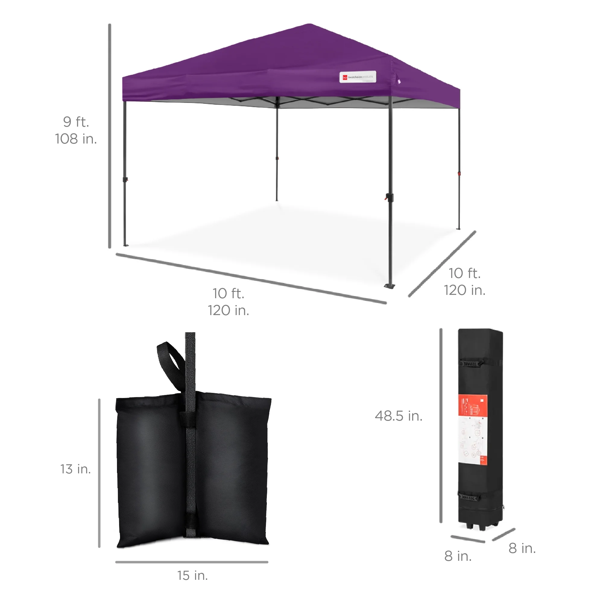 Best Choice Products 10x10ft Easy Setup Pop Up Canopy w/ 1-Button Setup, Wheeled Case, 4 Weight Bags - Cerulean - Womvr