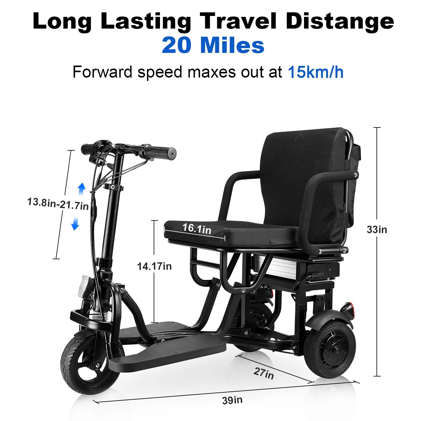 Ontrip 3 Wheel Electric Scooters for Adults with seat, Motorized Mobility Scooters for Seniors Weight 52lbs, Powered Electric Mobility Scooters Foldable Airport Approved Support 280lbs - Womvr