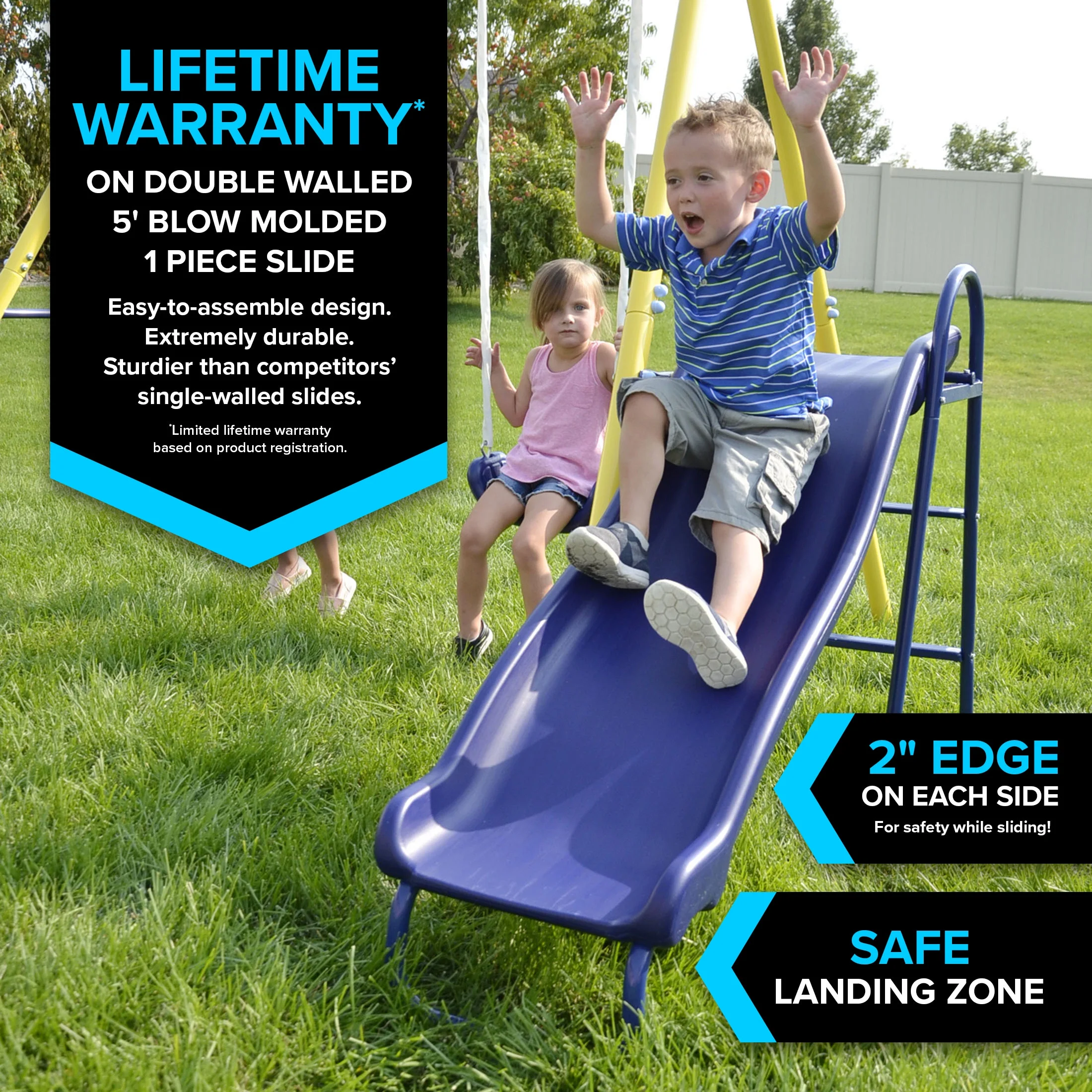 Sportspower Power Play Time Metal Swing Set with 2 Swings and Lifetime Warranty on Blow Molded Slide - Womvr