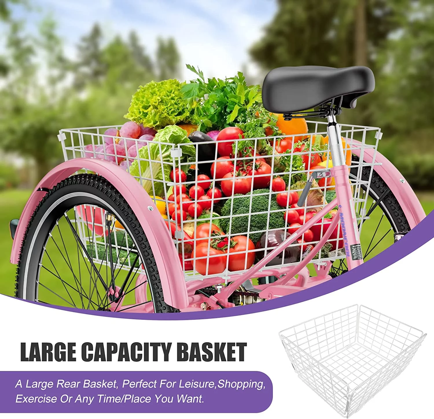 MOONCOOL Adult Tricycles with Rear Basket, 24 26 inch 7 Speed 3 Wheel Bikes, Three-Wheeled Bicycles Adult Trike with Backrest for Seniors, Women, Men - Womvr