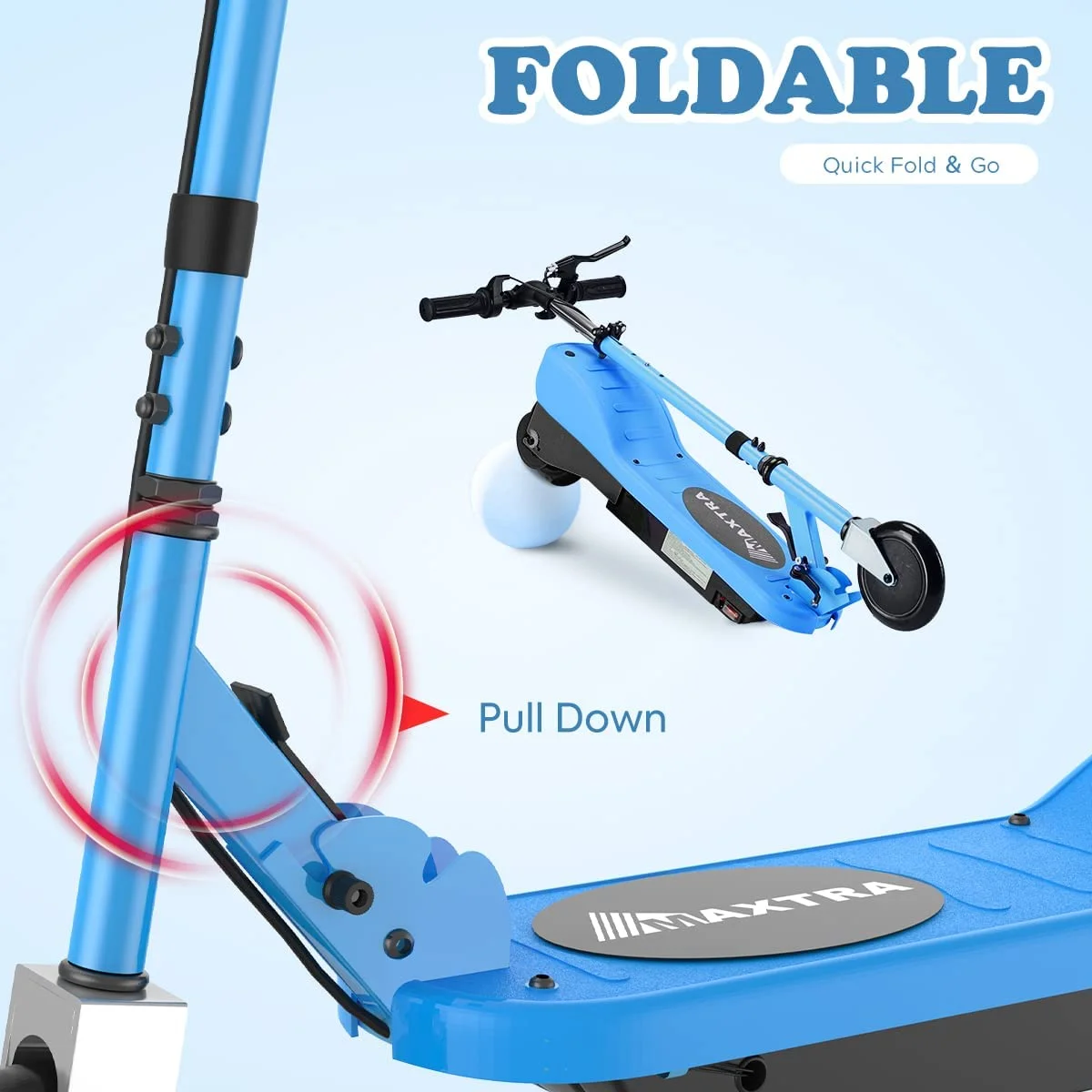 Maxtra Scooters E100 Folding Electric Scooter with Adjustable Handlebar for Kids Ages 6-12, up to 10 MPH, 155 Lbs. Max Load - Womvr