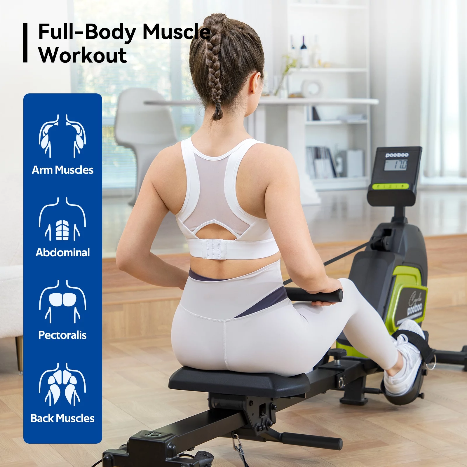 Pooboo Row Machine Magnetic Rowing Machine Indoor Foldable Rower with 8 Level Adjustable Quiet Magnetic Resistance, Ergonomic Seat & LCD Monitor Cardio Exercise Training Max Weight 350 lbs - Womvr