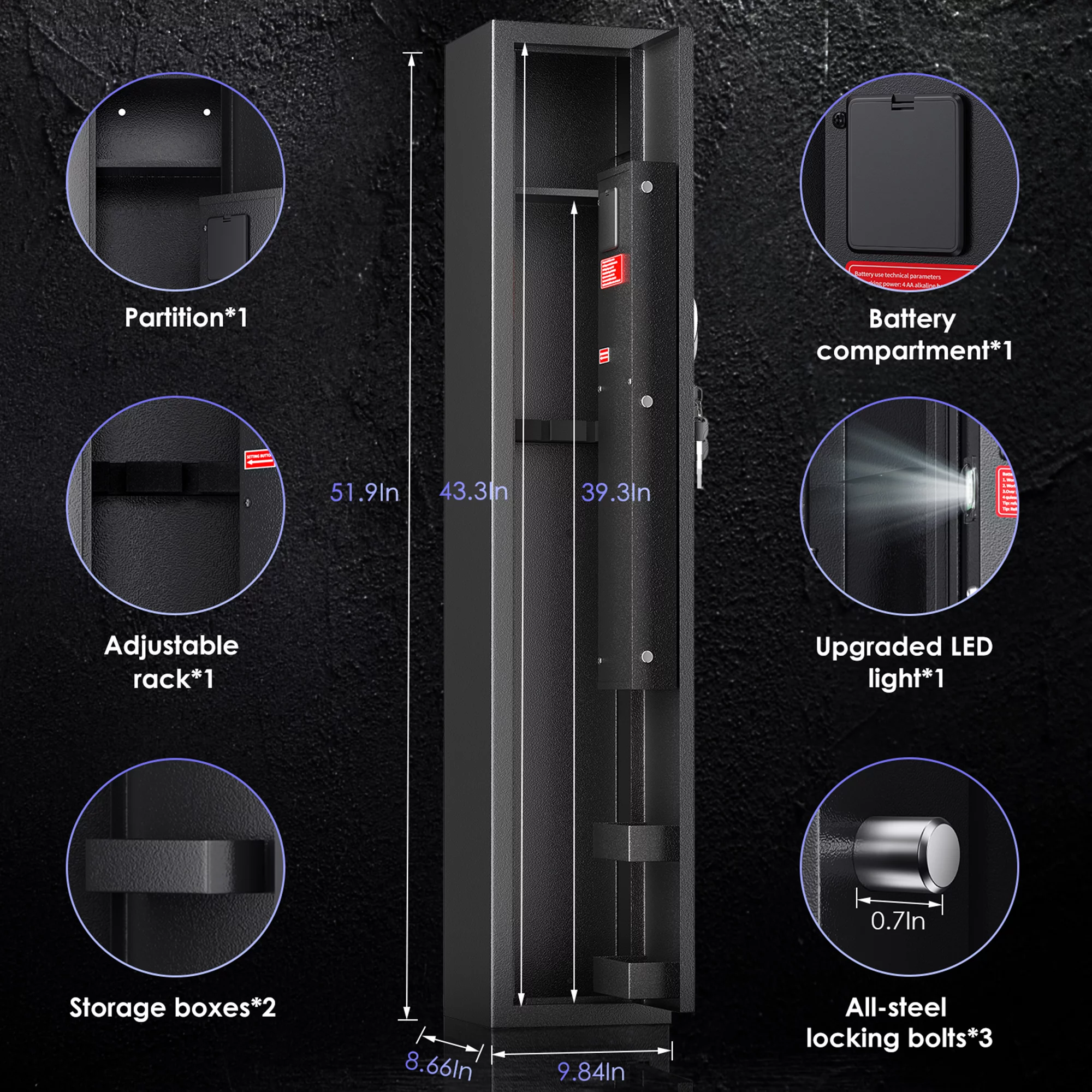 SRWTRCHRY Fingerprint 5-Gun Safe, 2s Quick Access Gun Cabinet with 2 Open Ways, Electronic Storage Cabinet for Rifles, Heavy-Duty Security Cabinet with Removable Shelf, 56''H - Womvr