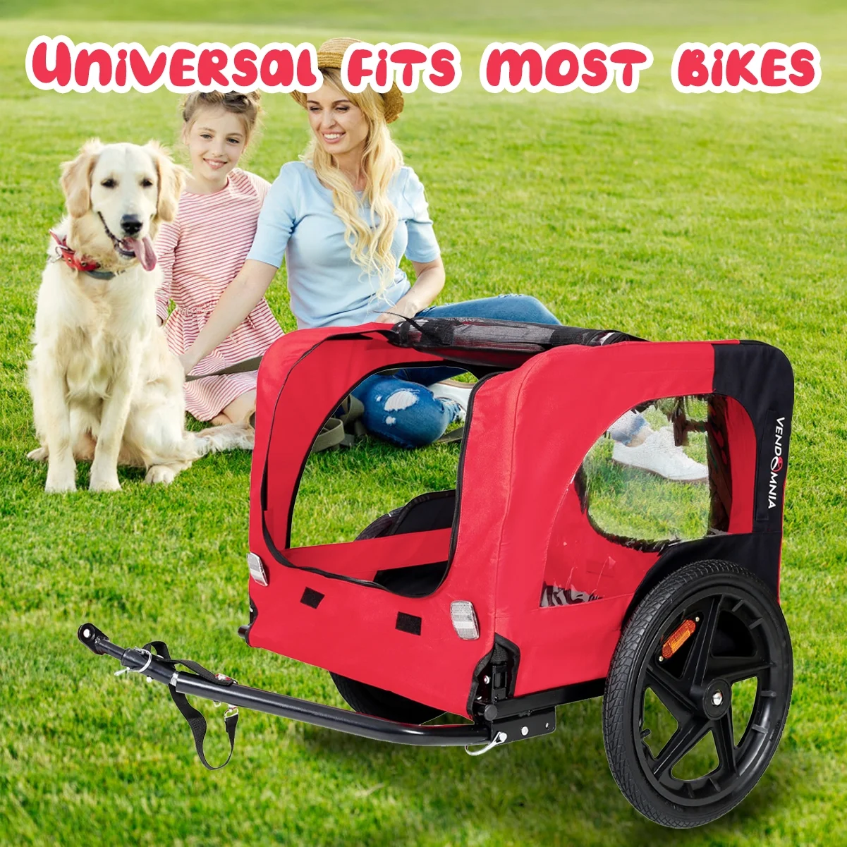 Best Bicycle Trailer for Pets Outdoor Foldable Dog Cycling Trailer with Reflectors and Safety Flag Bike Cargo Wagon Carrier w/Universal Hitch Red - Womvr